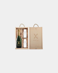 Custom laser-engraved wood sparkling wine gift set - Brown