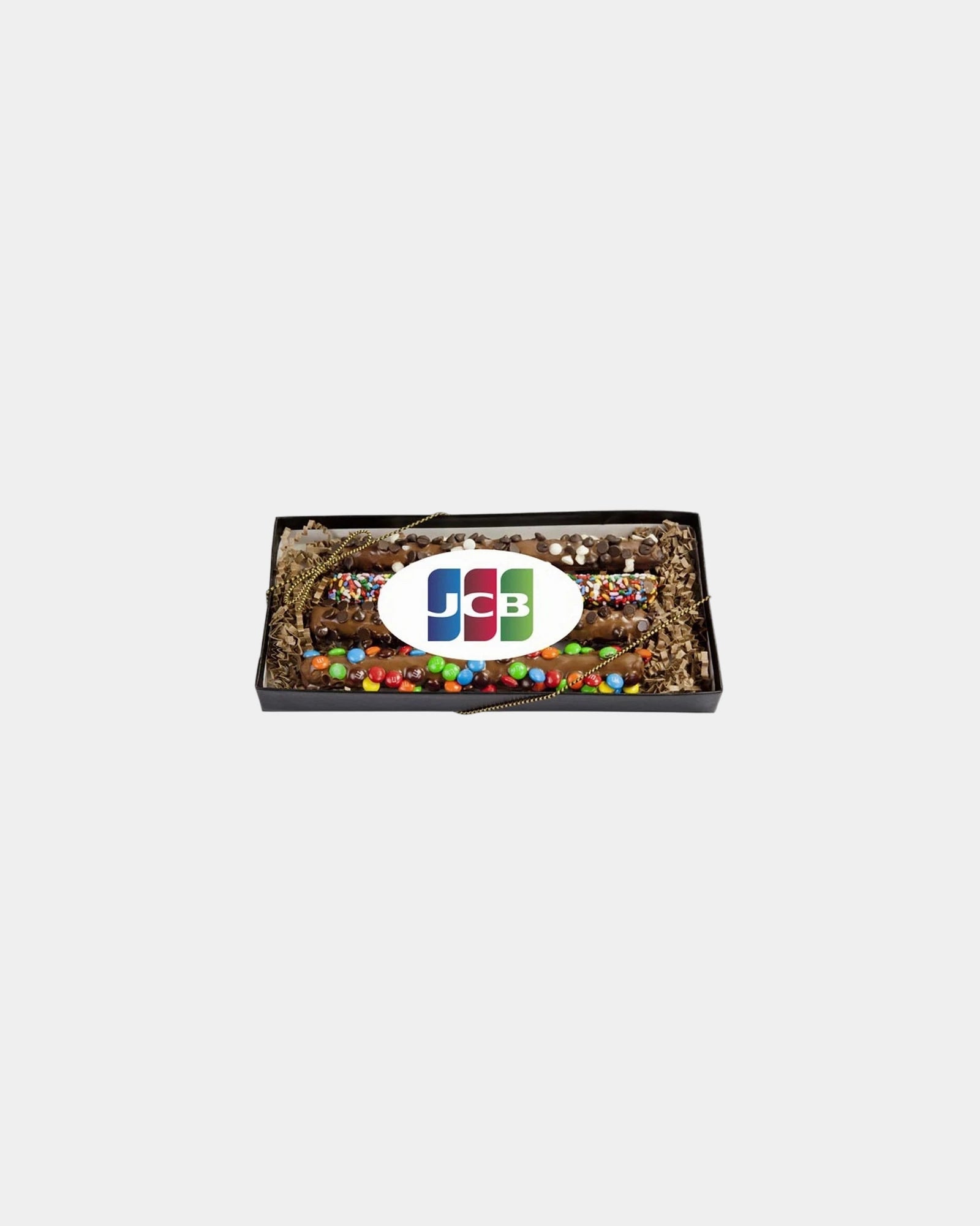 Custom chocolate pretzel gift box with full-color label - White