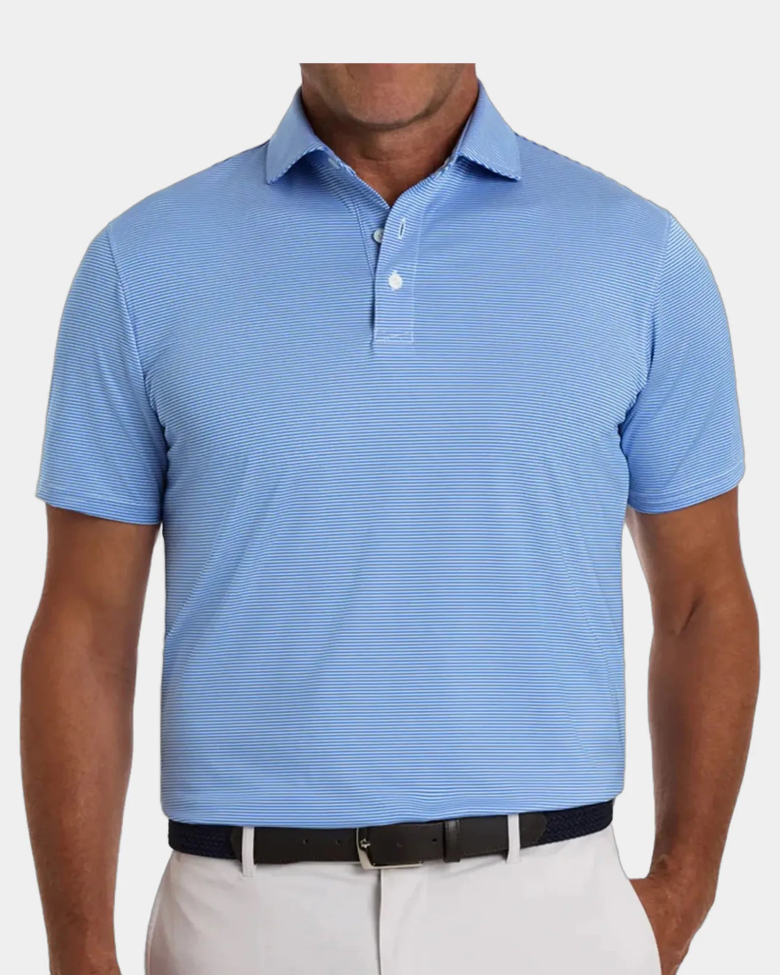 Custom UPF 50+ men's performance polo shirt - Horizon Blue & White