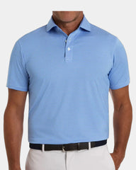 Custom UPF 50+ men's performance polo shirt - Horizon Blue & White