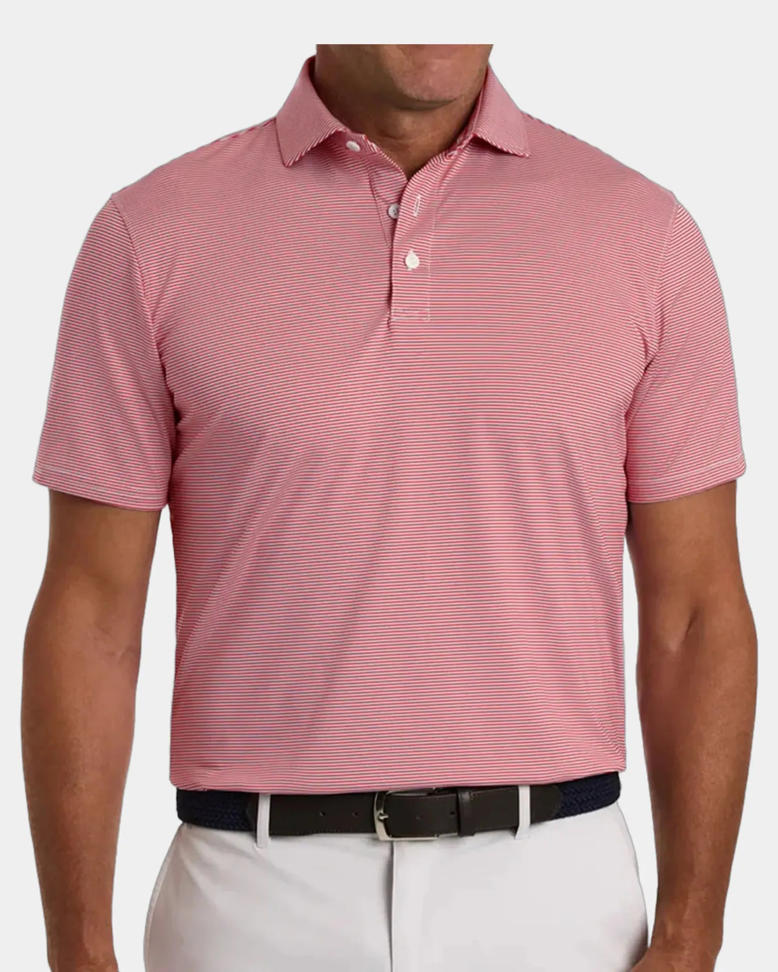 Custom UPF 50+ men's performance polo shirt - Liberty Red & White