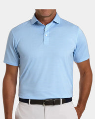 Custom UPF 50+ men's performance polo shirt - Vista Blue & White