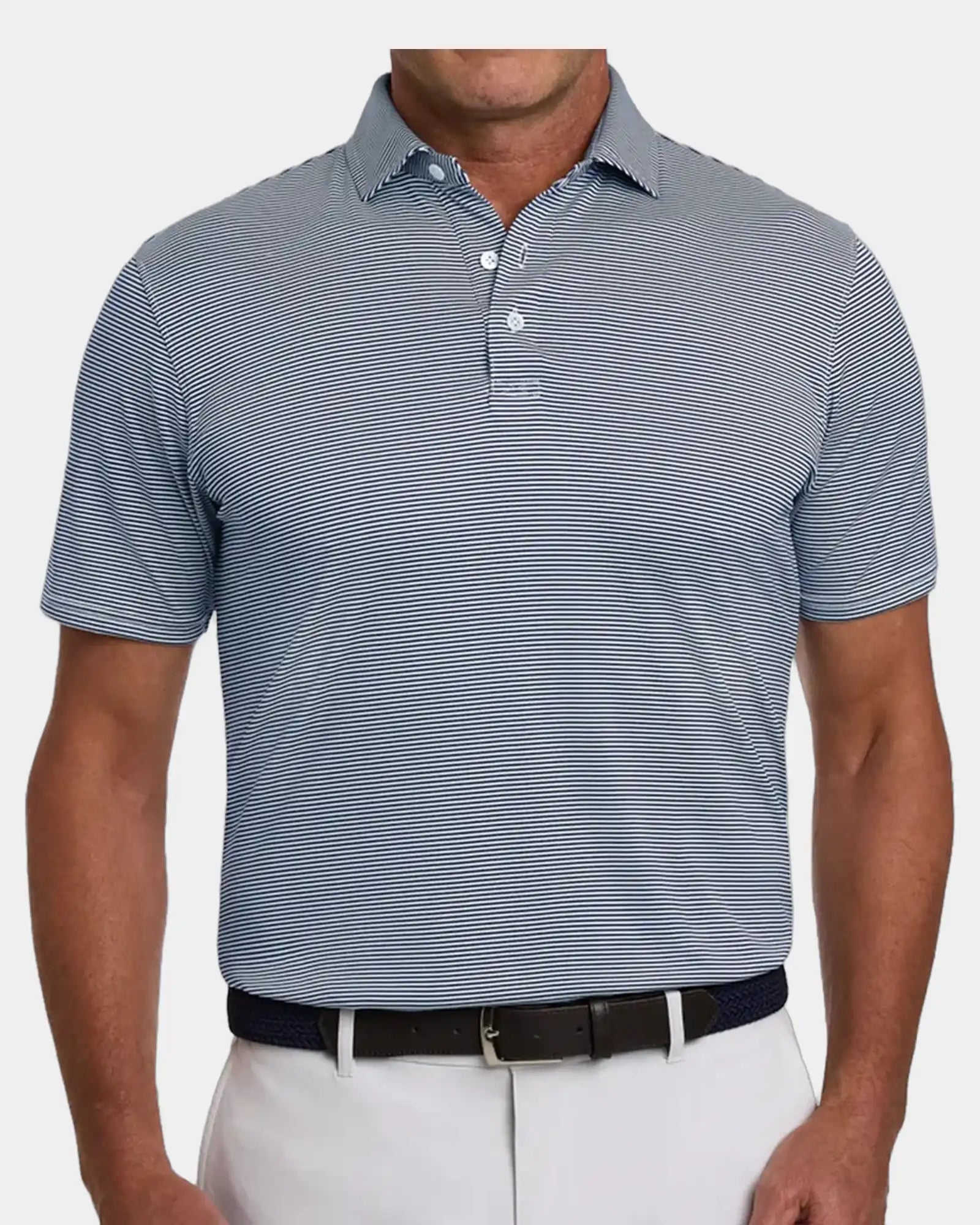Custom UPF 50+ men's performance polo shirt - Navy & White