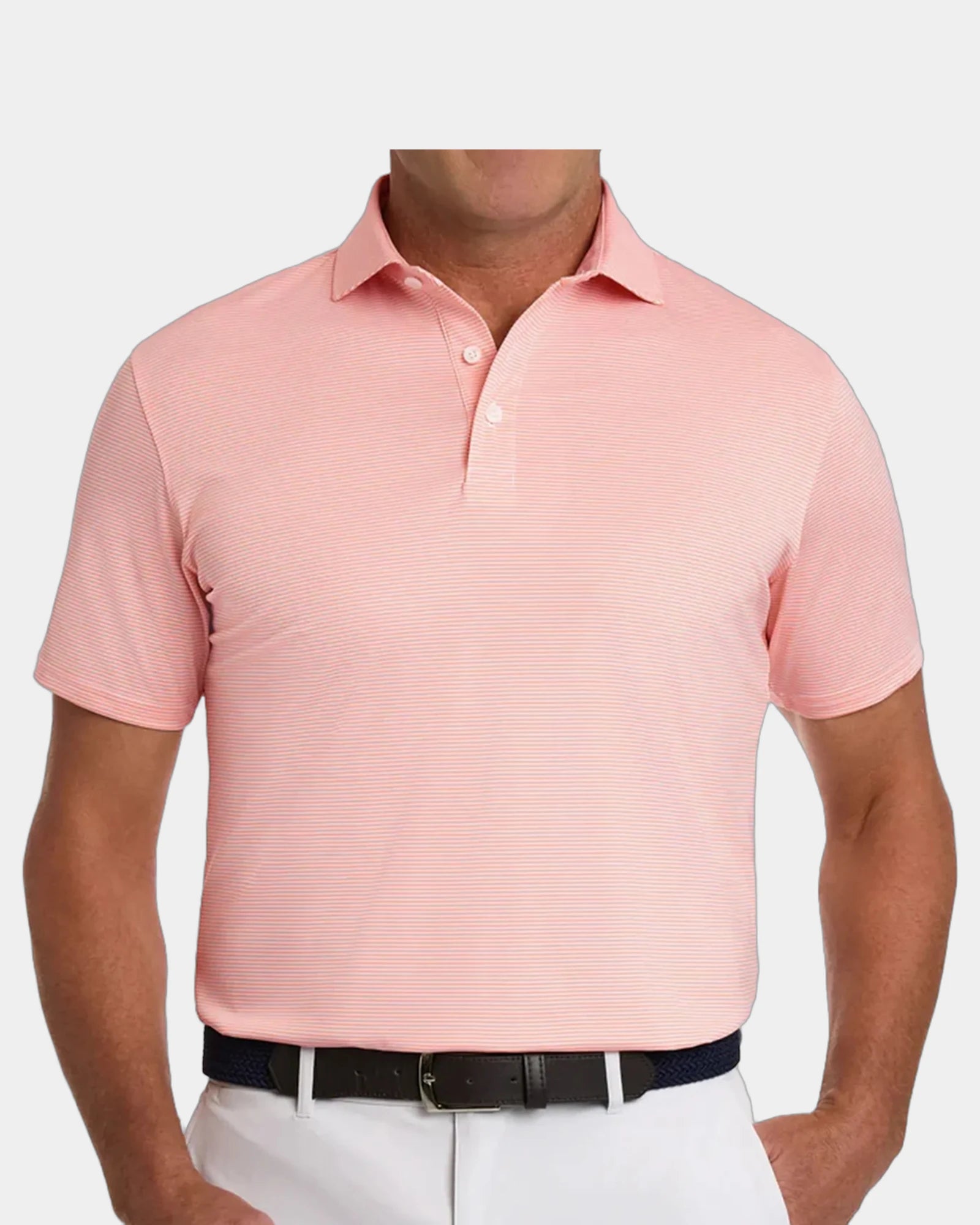 Custom UPF 50+ men's performance polo shirt - Nectarine & White
