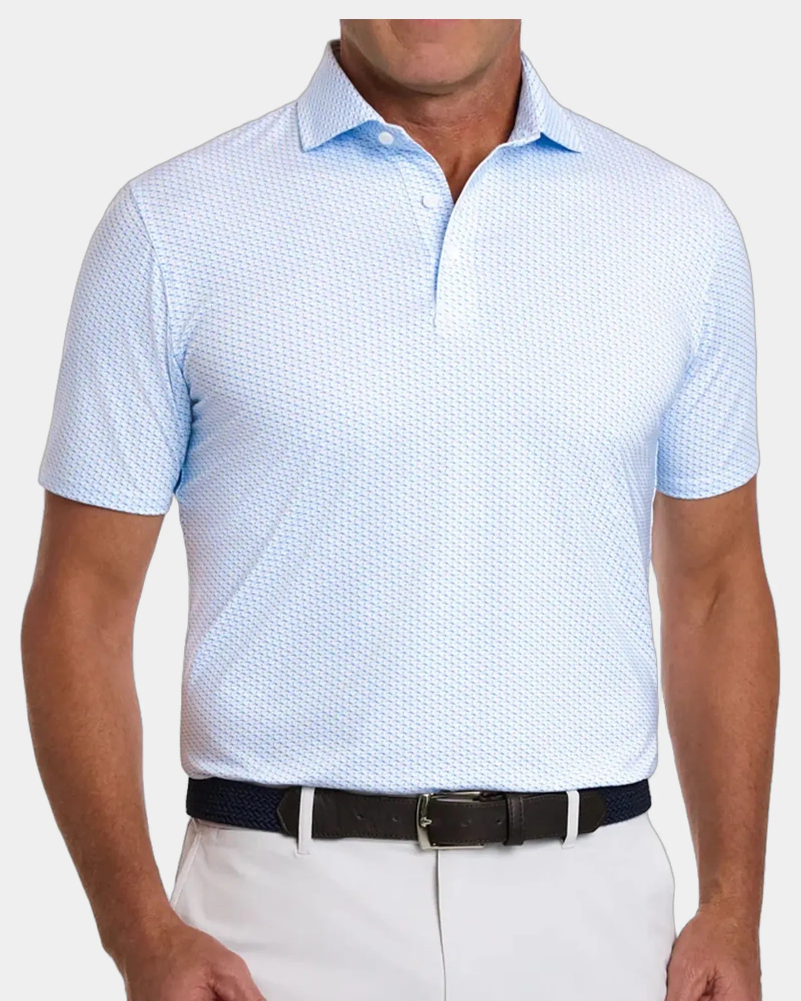 Custom UPF 50+ performance polo shirt for men - Horizon Blue