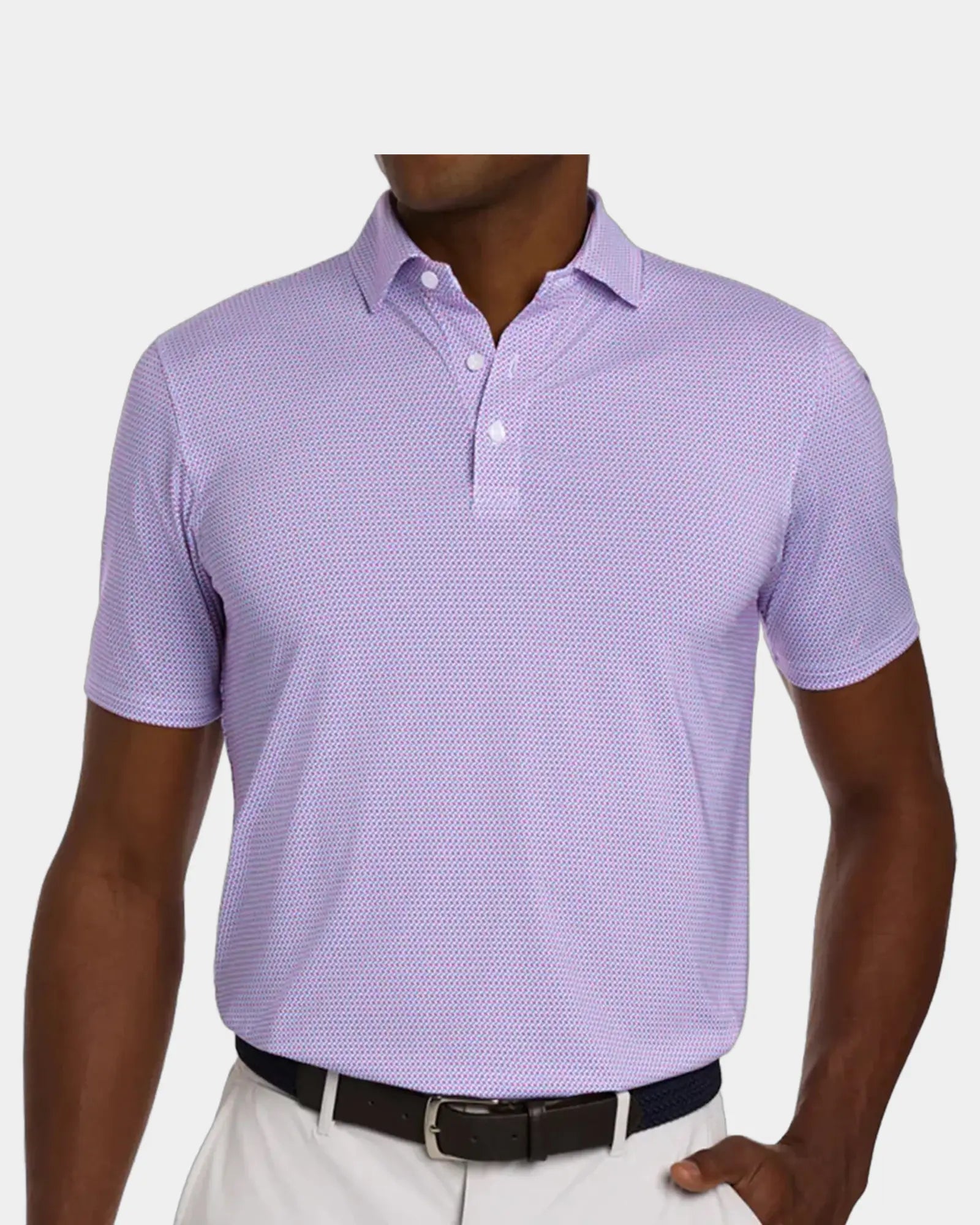 Custom UPF 50+ performance polo shirt for men - Cabernet & Horizon Blue