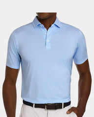 Custom UPF 50+ performance polo shirt for men - Vista Blue & Horizon Blue
