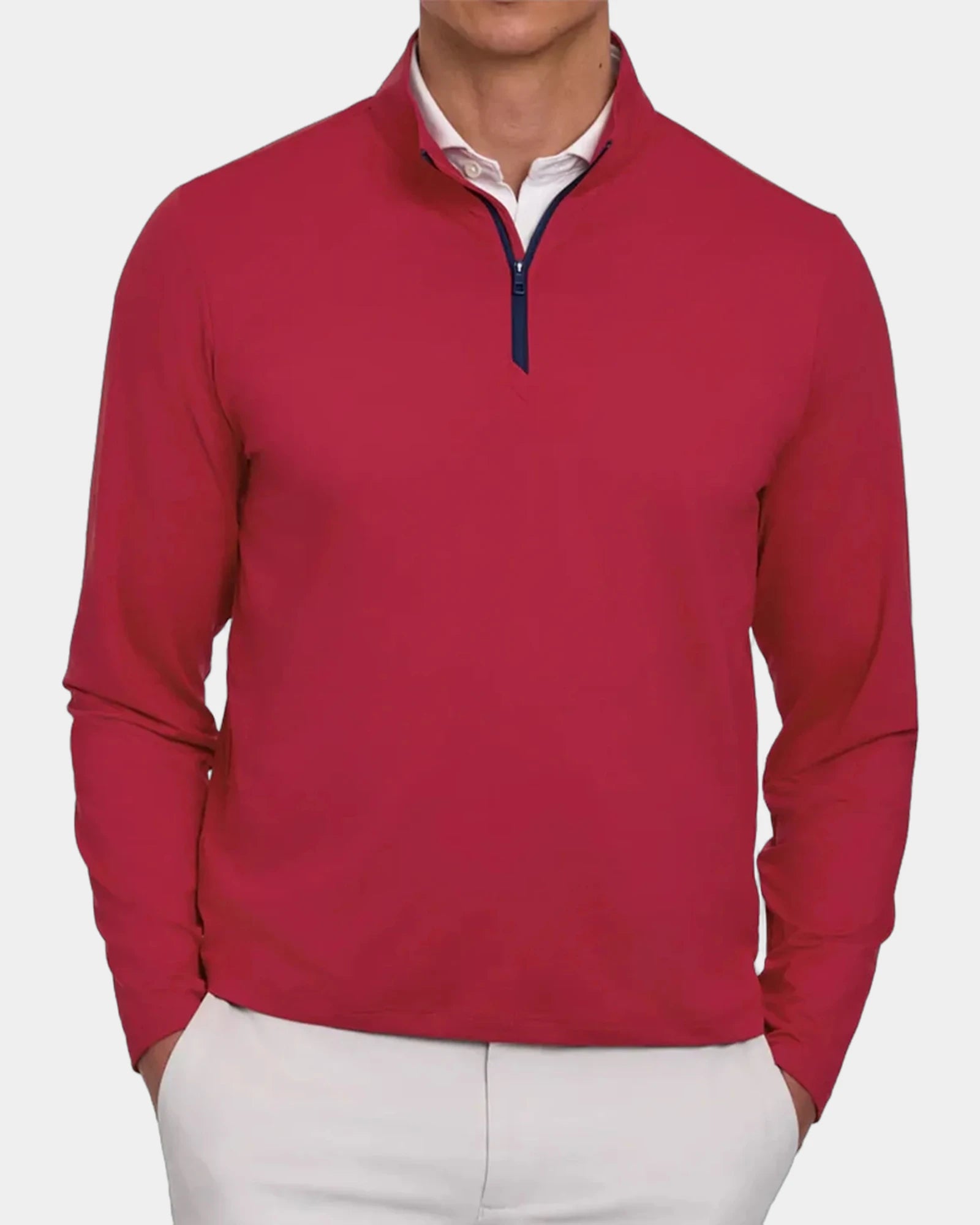 Custom UPF 50+ quarter-zip pullover for men's teams - Liberty Red