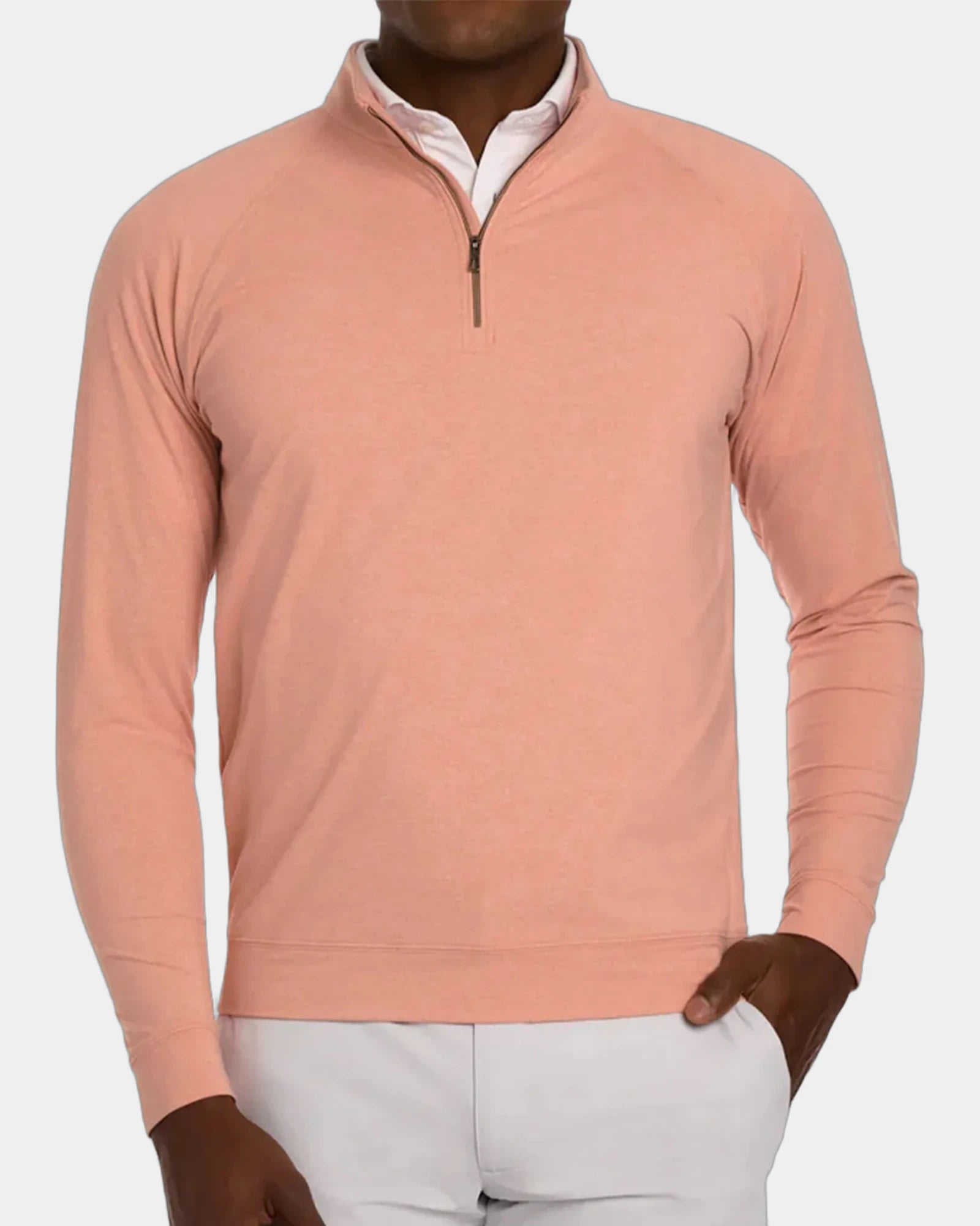 Custom UPF 50+ quarter-zip pullover with moisture-wicking - Nectarine