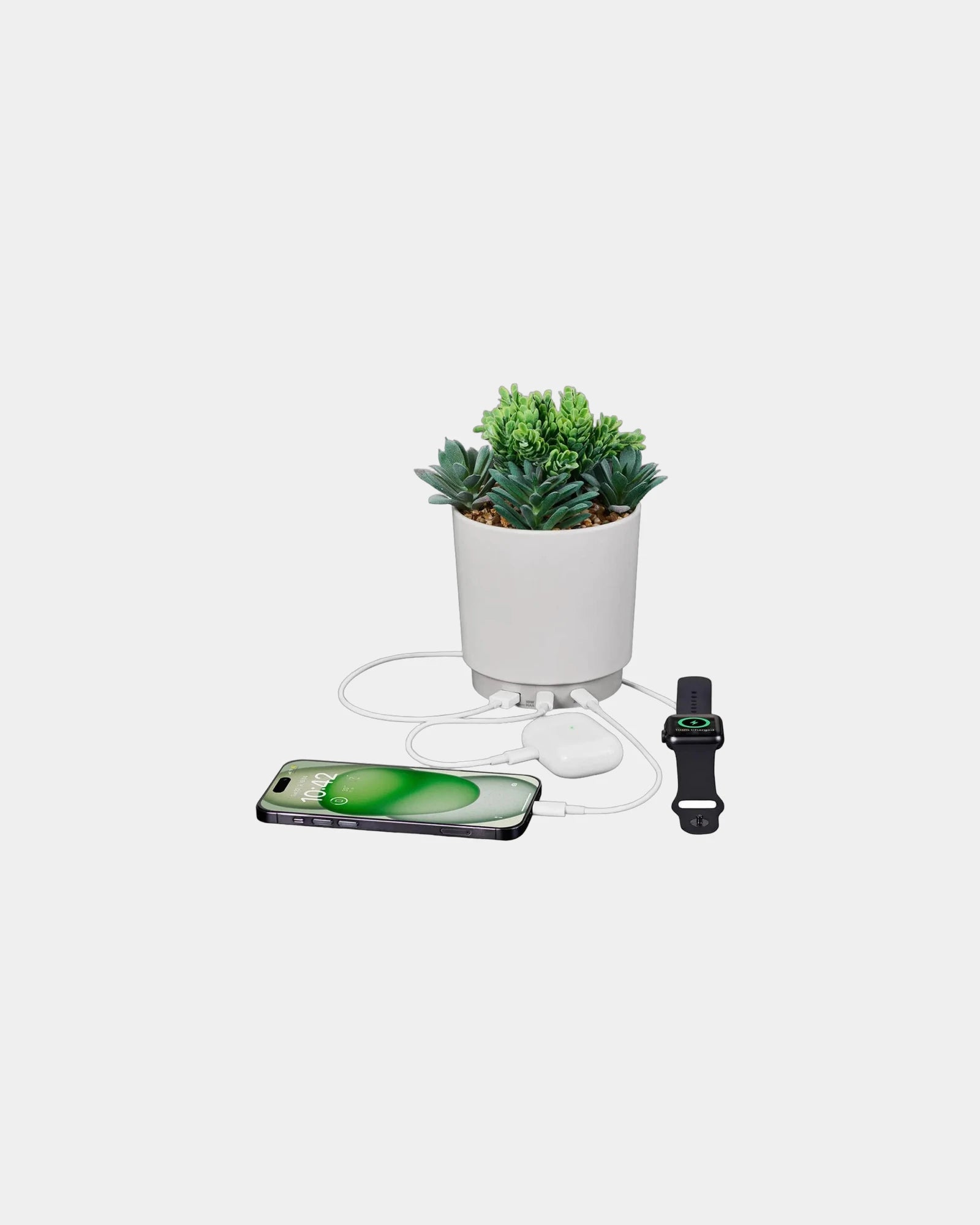Custom USB charging station with faux succulent design - White