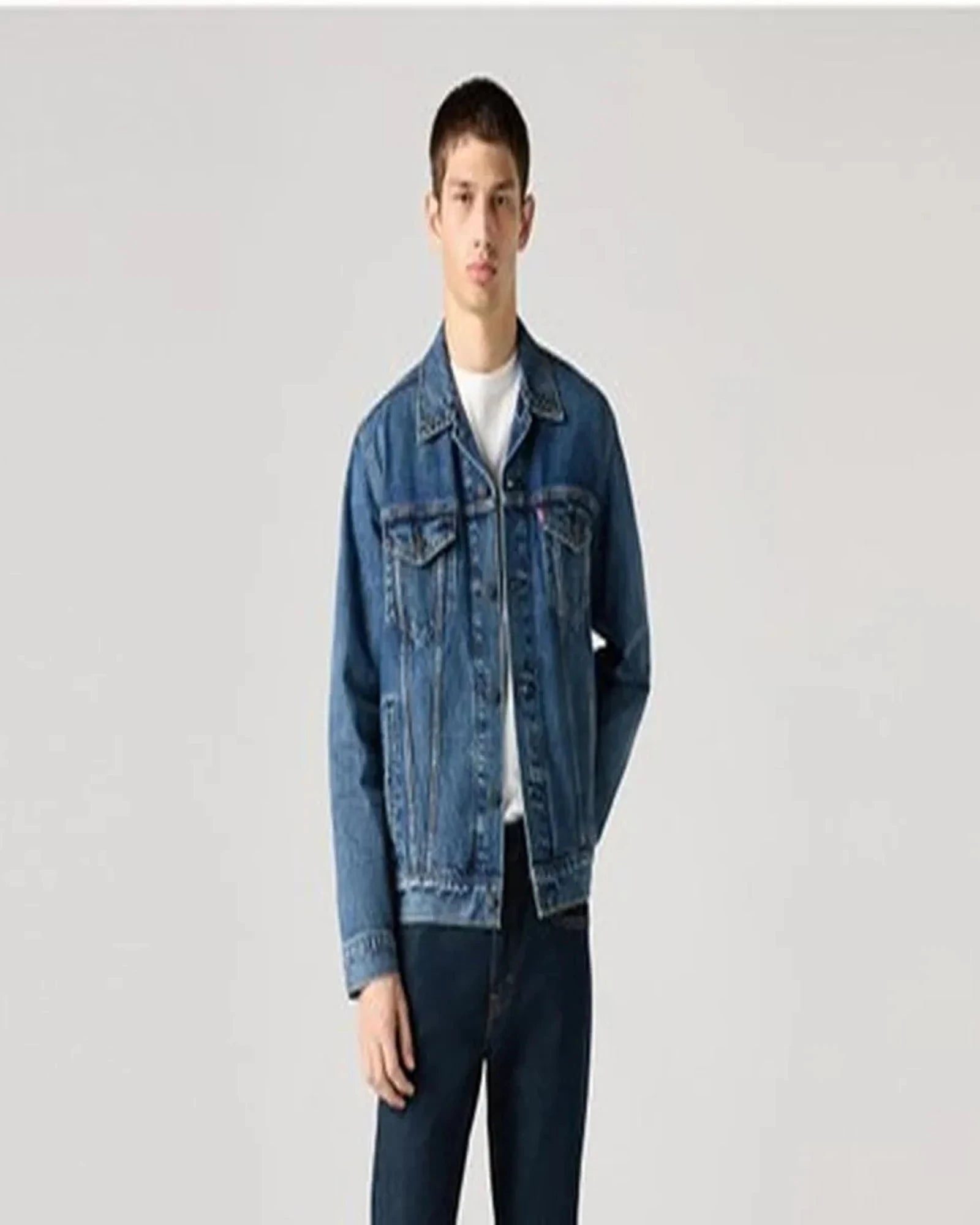 Custom cotton men's trucker jacket with Red Tab - Check Mate 0770