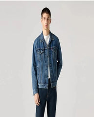 Custom cotton men's trucker jacket with Red Tab - Check Mate 0770