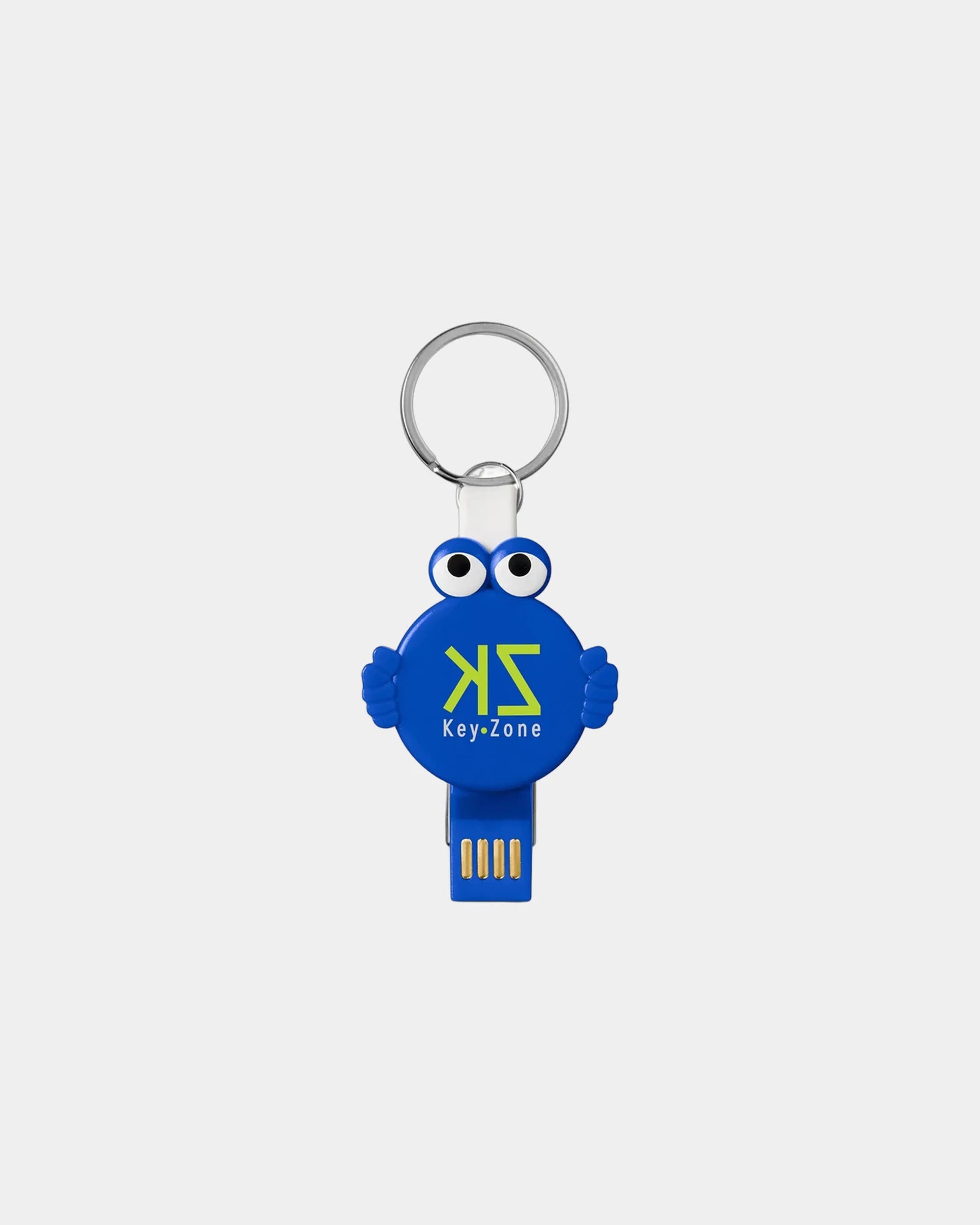 Custom 3-in-1 charging cable keychain with split ring - Blue-Reflex