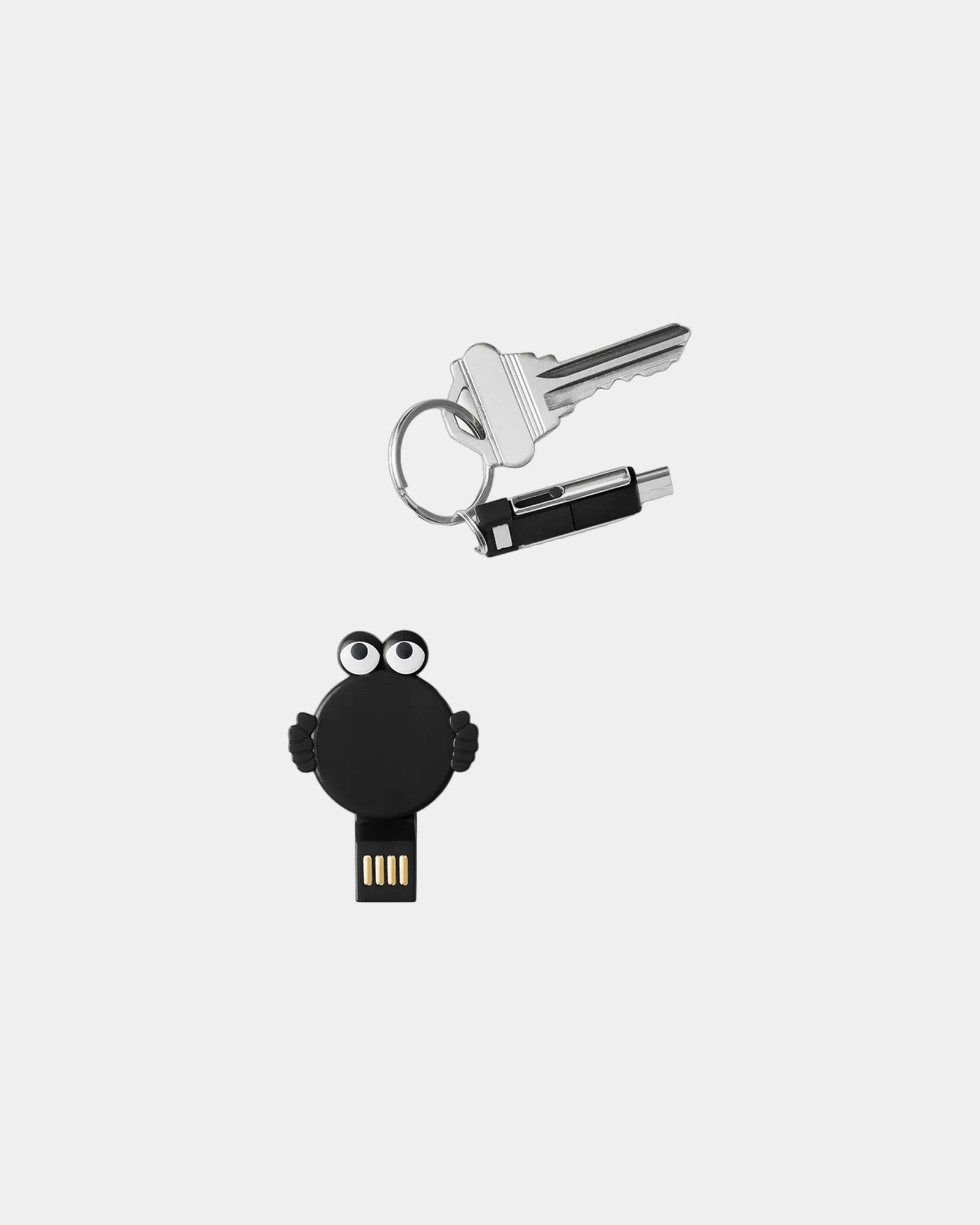 Custom 3-in-1 charging cable keychain with split ring - Black
