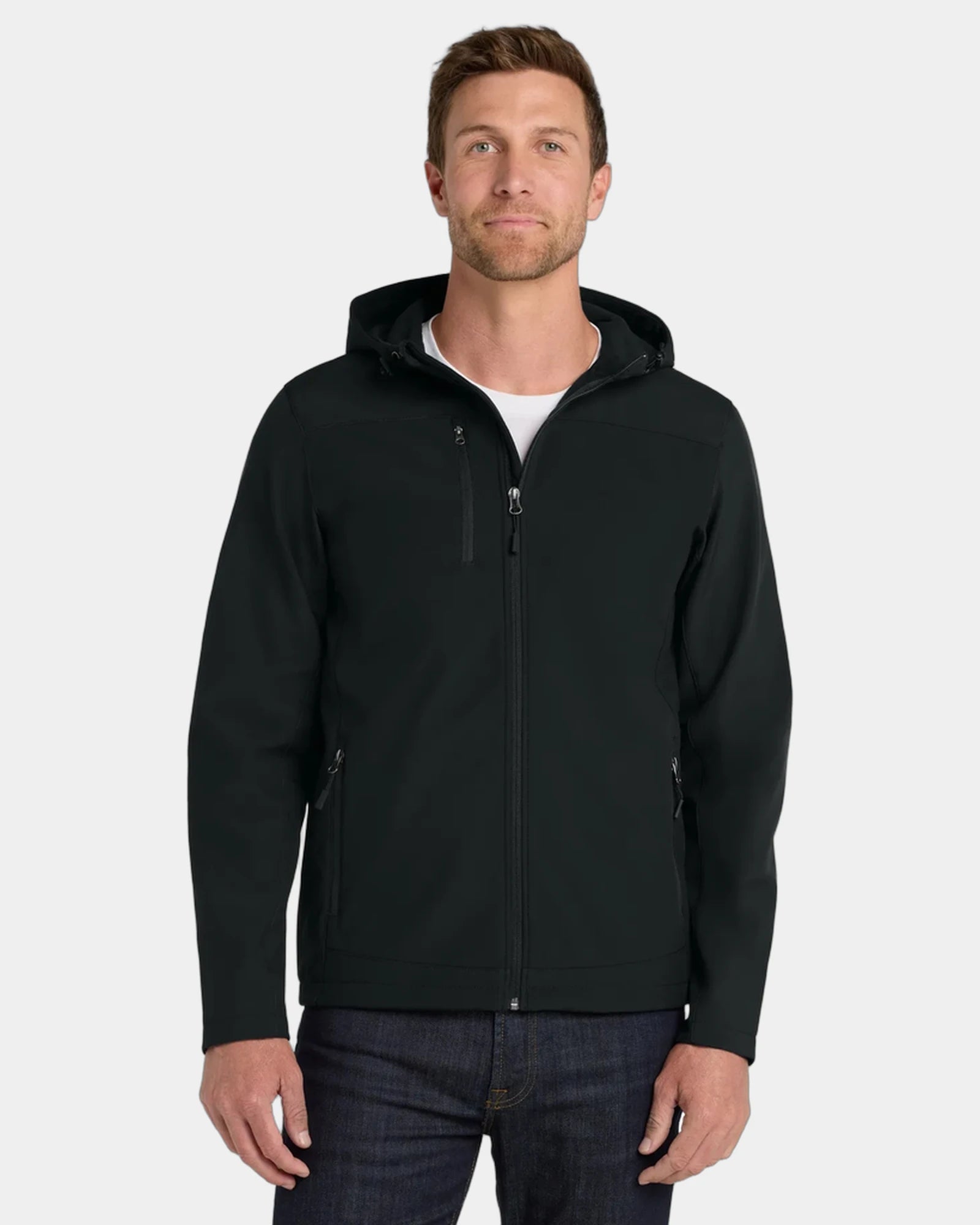 Custom hooded Port Authority Core soft shell jacket - Black