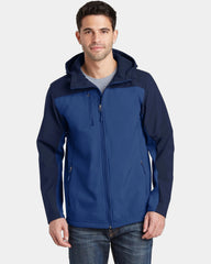 Custom hooded Port Authority Core soft shell jacket - Night Sky Blue/ Dress Blue Navy