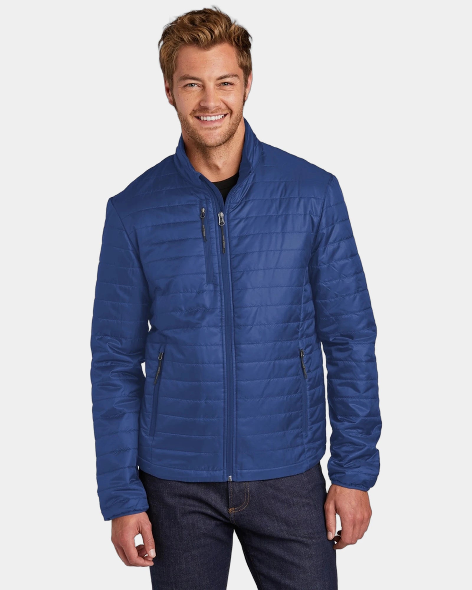 Custom Packable Puffy Jacket Port Authority Water-Repellent - Cobalt Blue