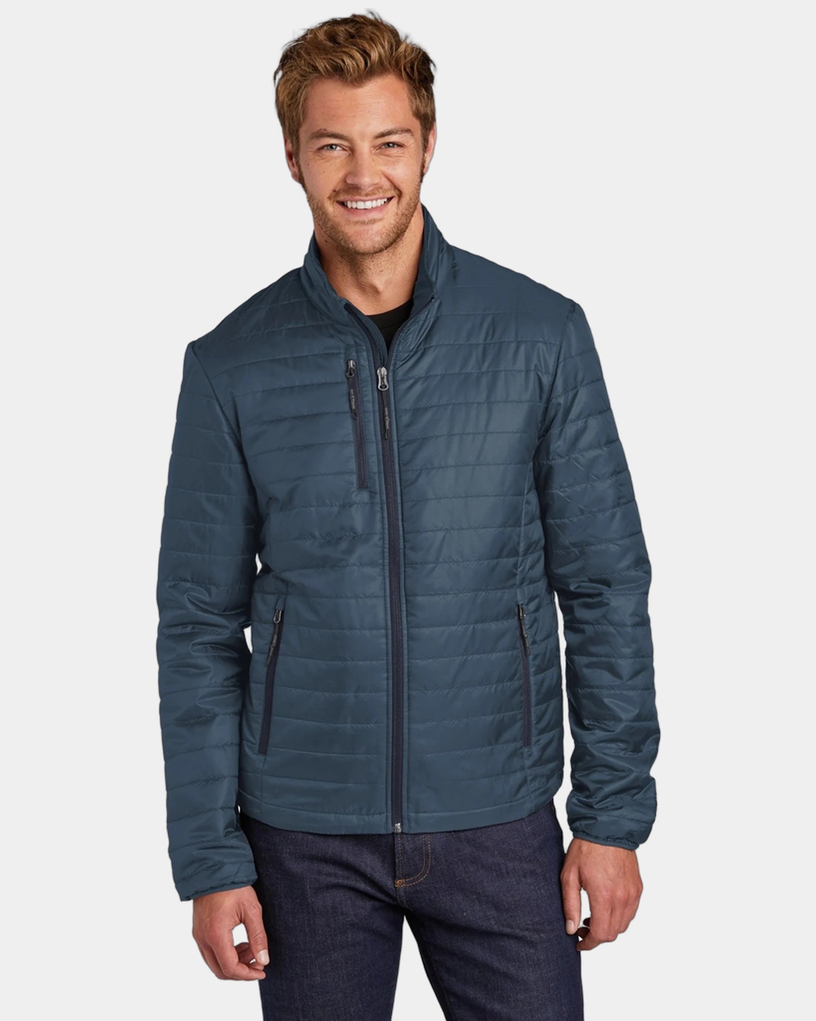 Custom Packable Puffy Jacket Port Authority Water-Repellent - Regatta Blue/ River Blue Navy