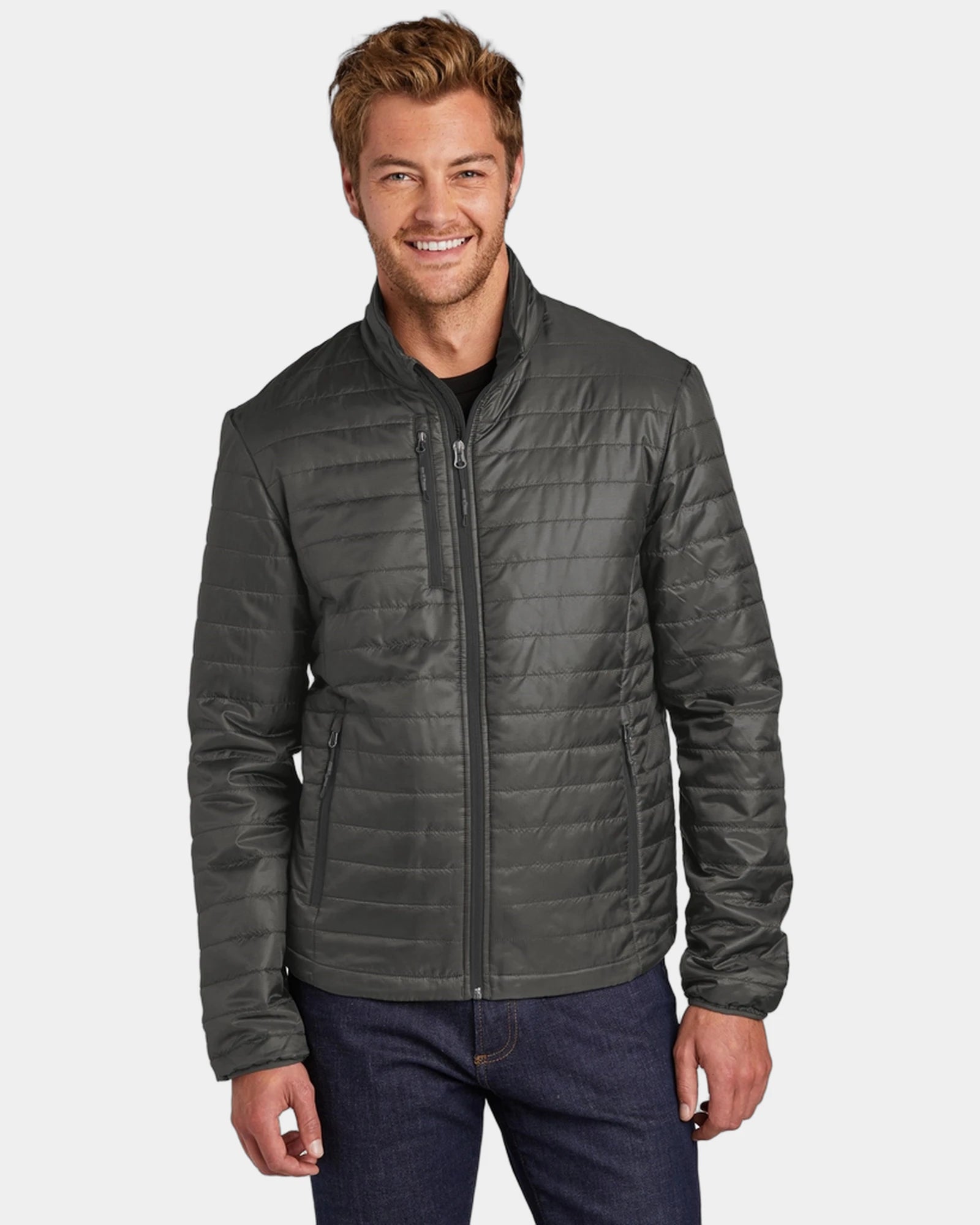 Custom Packable Puffy Jacket Port Authority Water-Repellent - Sterling Grey/ Graphite