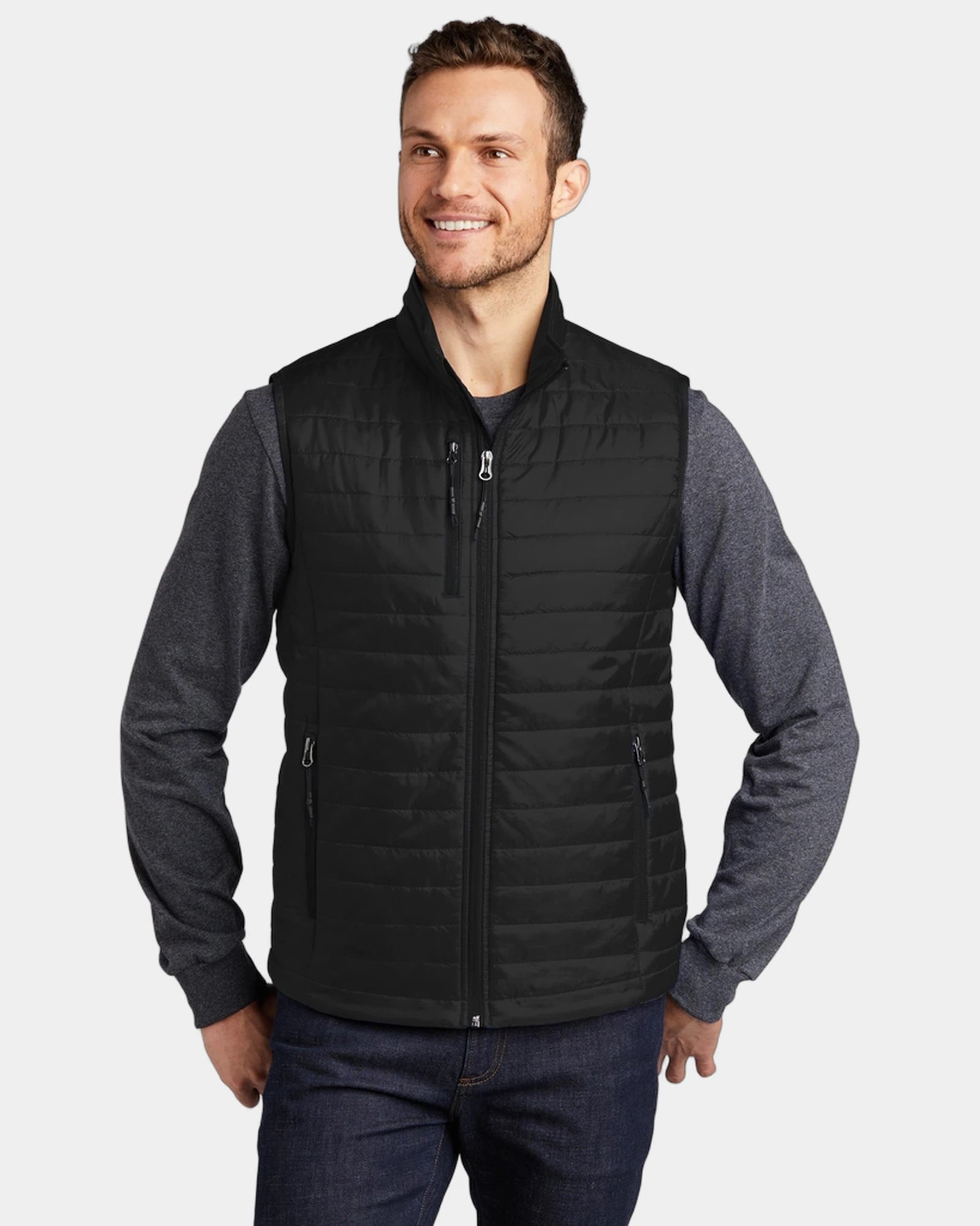 Custom insulated puffy vest Port Authority packable - Deep Black