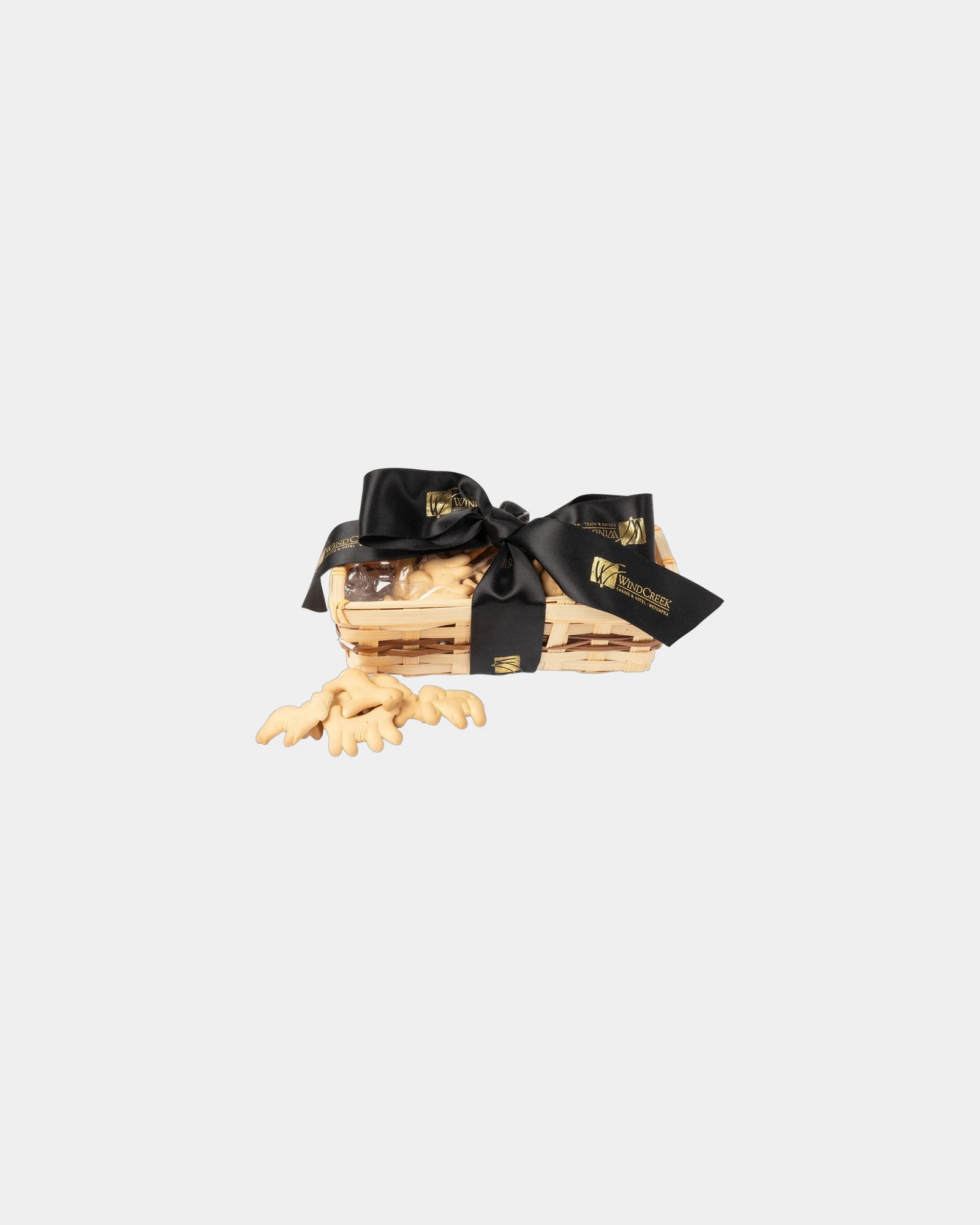 Custom animal crackers gift basket with imprinted ribbon - Wood