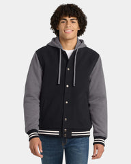Custom insulated letterman jacket Sport-Tek quilted - Black/ Vintage Heather