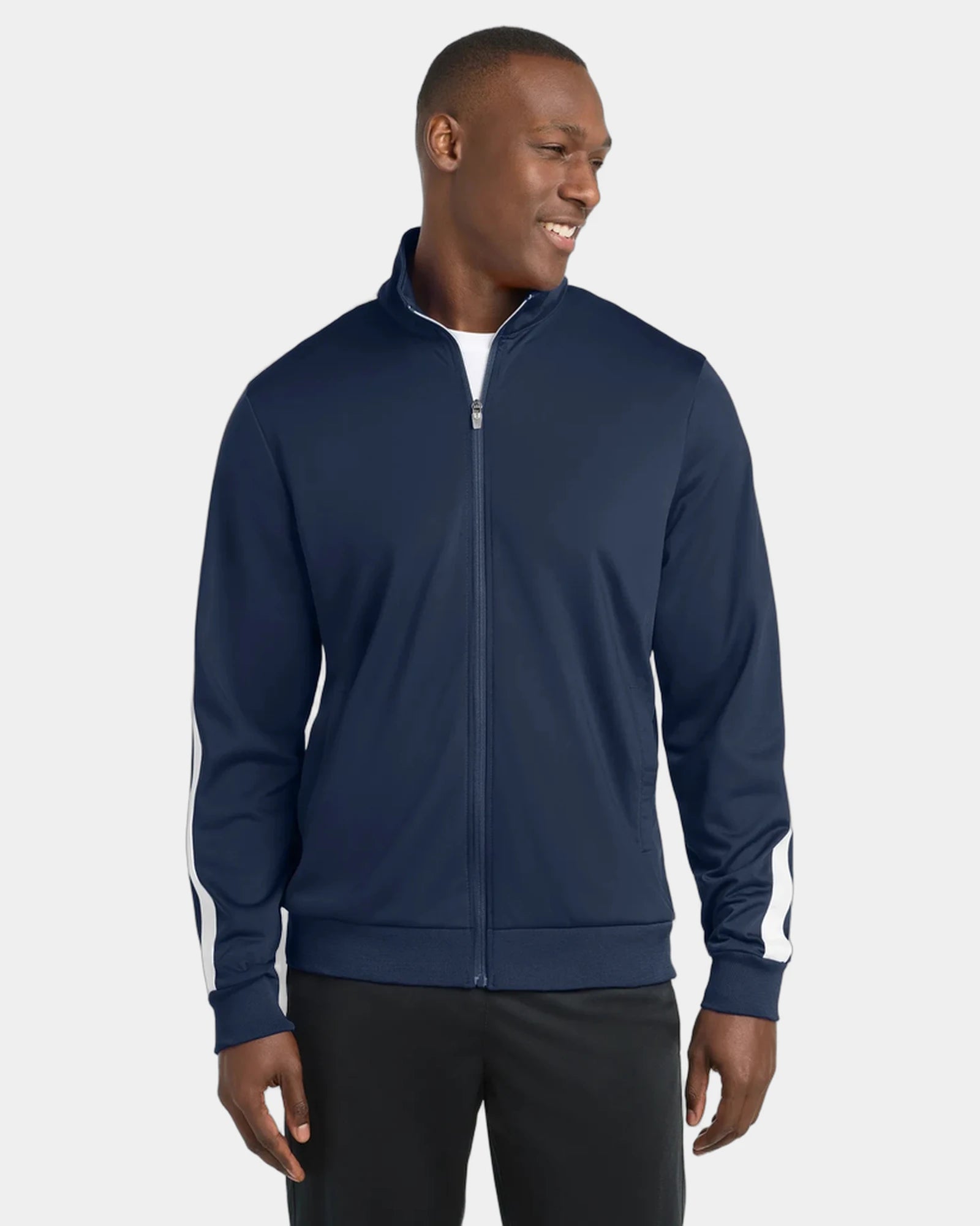 Custom polyester tricot Sport-Tek track jacket - True Navy/ White