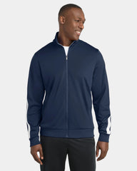 Custom polyester tricot Sport-Tek track jacket - True Navy/ White