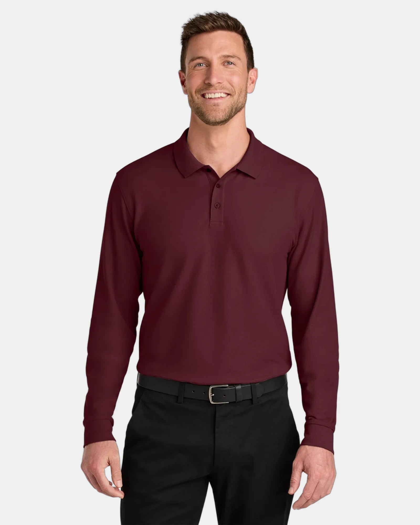 Custom pique polo Port Authority Wearever long sleeve - Burgundy
