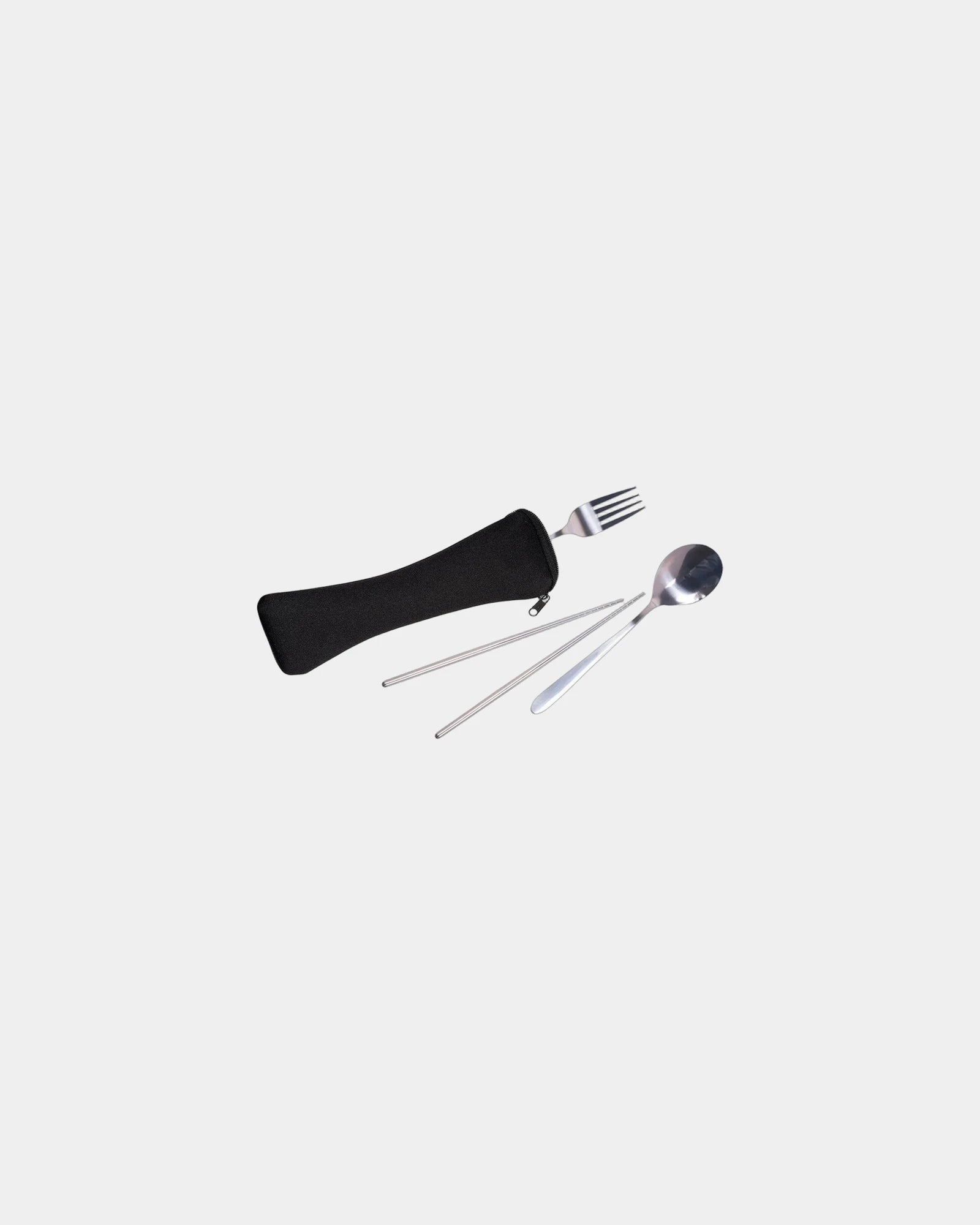 Custom stainless steel travel cutlery set in zip pouch - Black