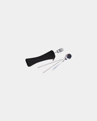 Custom stainless steel travel cutlery set in zip pouch - Black