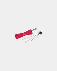 Custom stainless steel travel cutlery set in zip pouch - Red