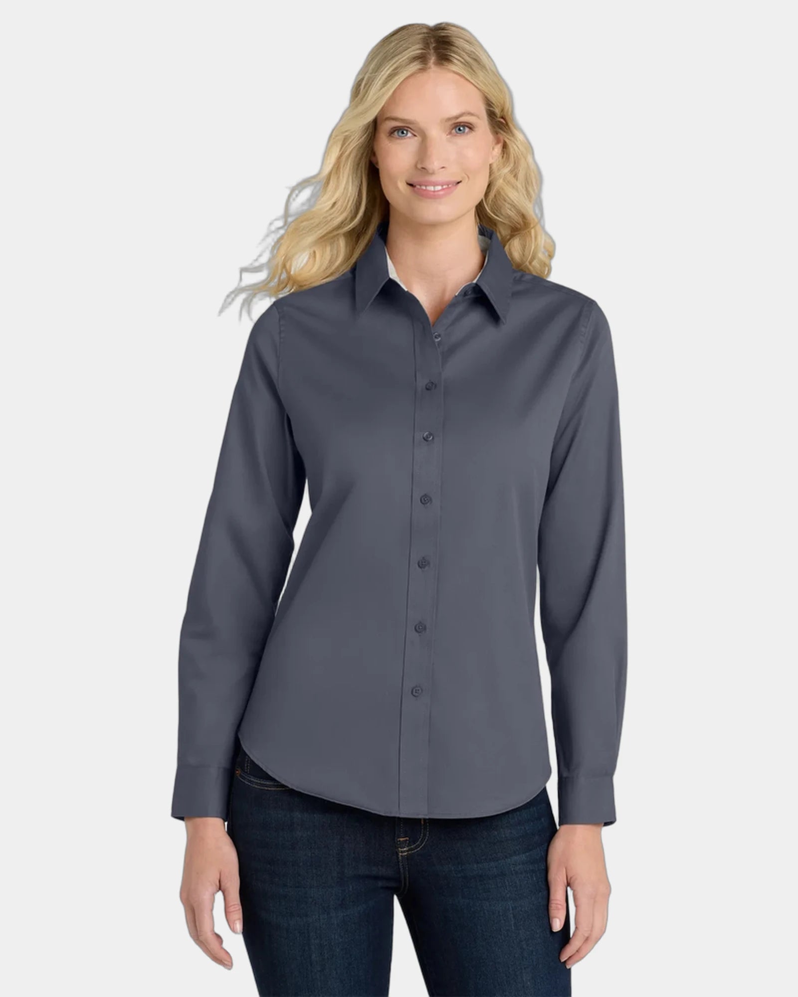 Custom Port Authority women's long sleeve Easy Care shirt - Steel Grey/ Light Stone