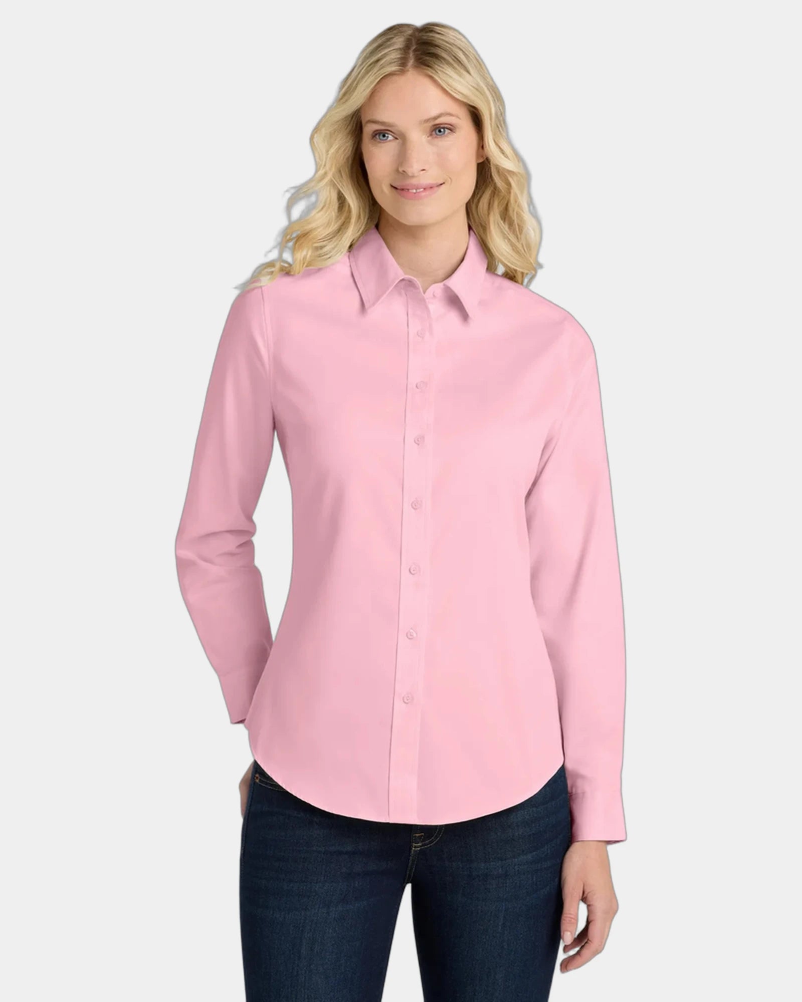 Custom Port Authority women's long sleeve Easy Care shirt - Light Pink