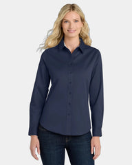 Custom Port Authority women's long sleeve Easy Care shirt - Navy/ Light Stone