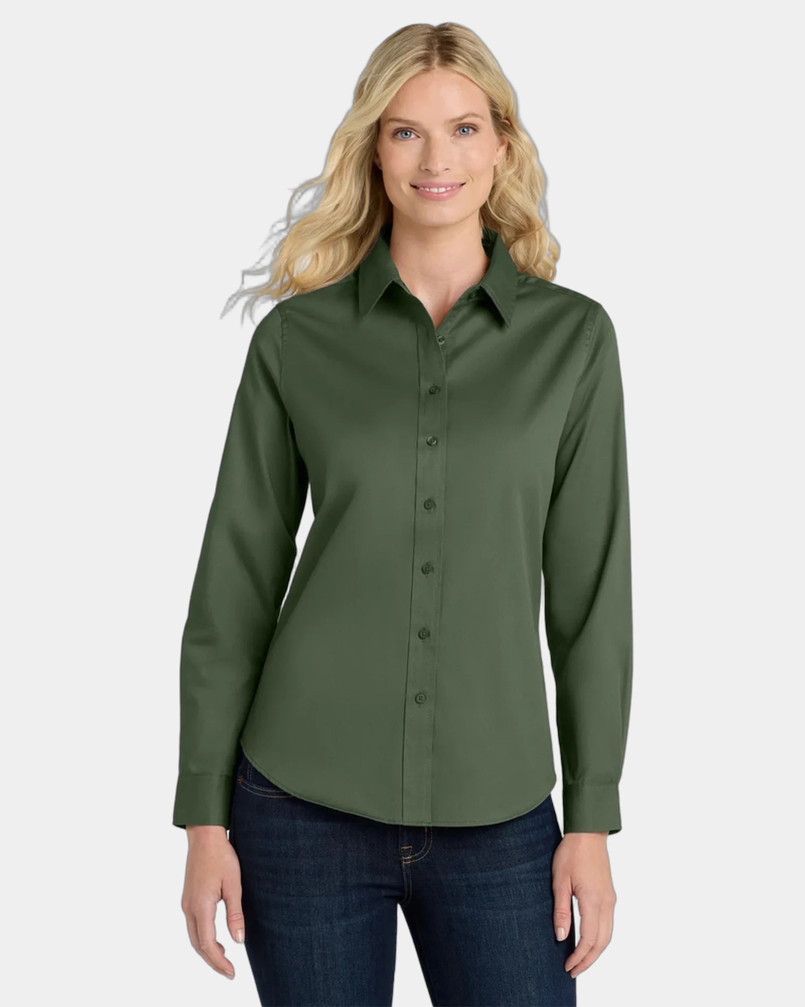 Custom Port Authority women's long sleeve Easy Care shirt - Clover Green