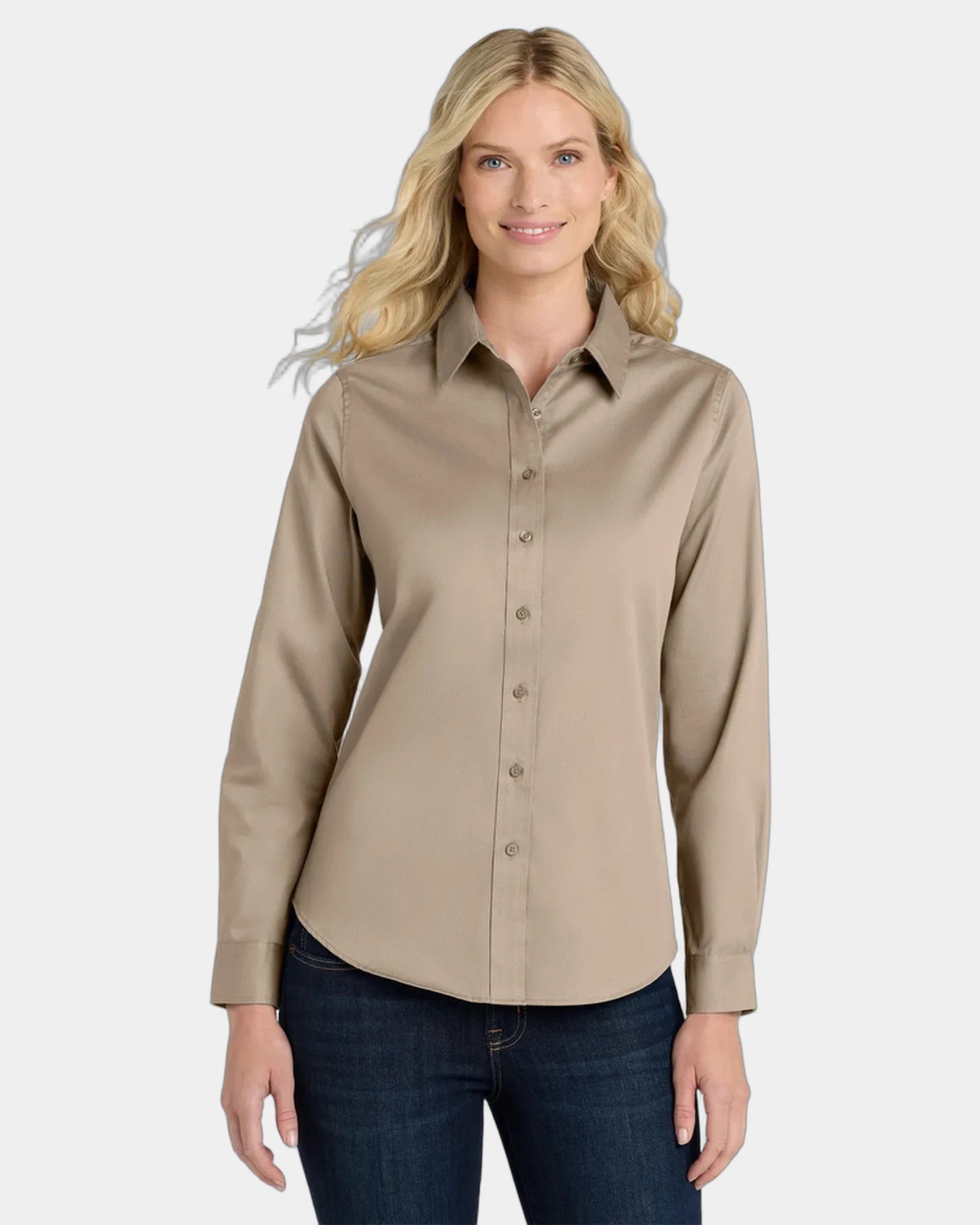 Custom Port Authority women's long sleeve Easy Care shirt - Stone