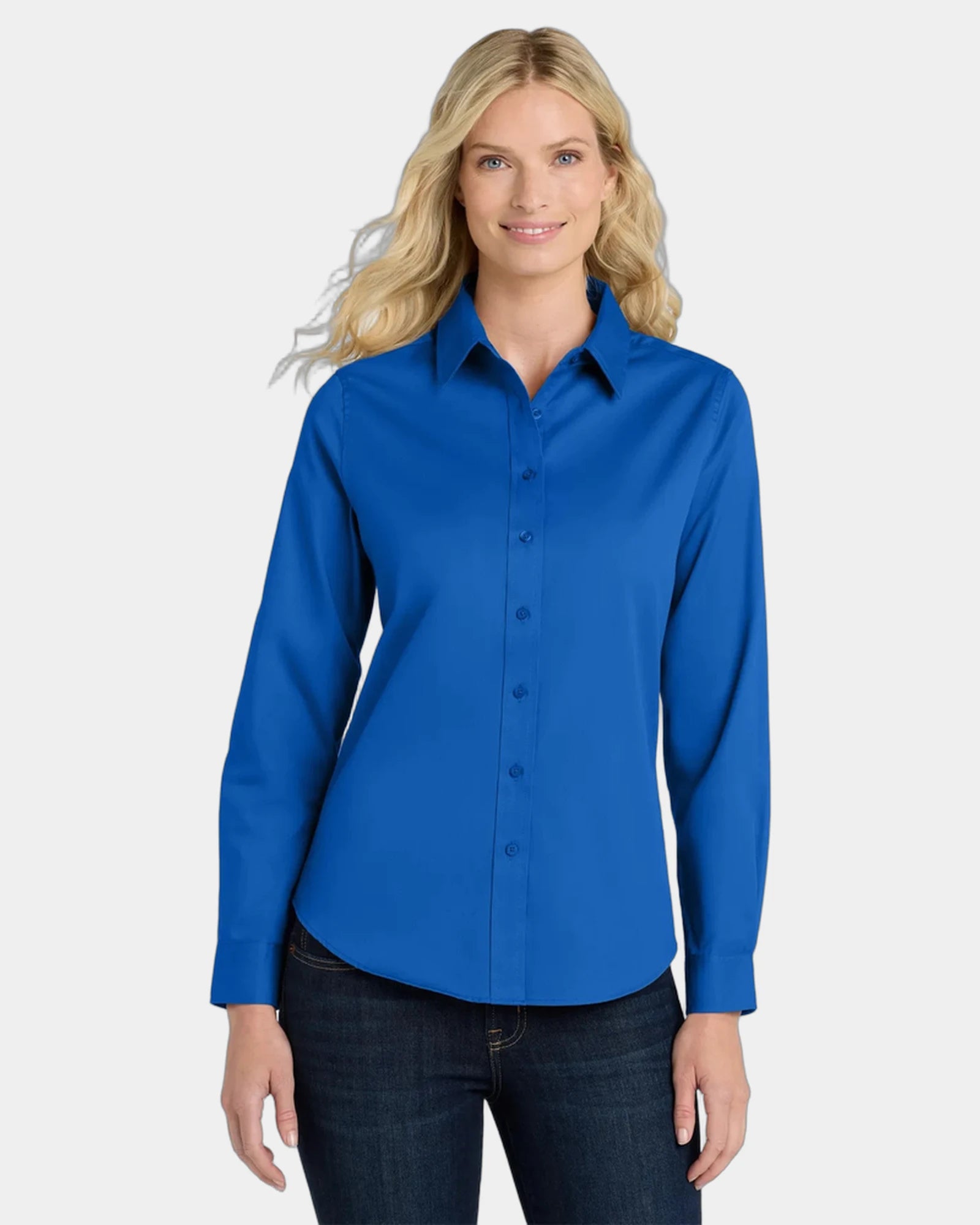 Custom Port Authority women's long sleeve Easy Care shirt - Strong Blue