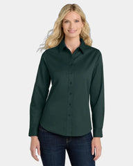 Custom Port Authority women's long sleeve Easy Care shirt - Dark Green/ Navy