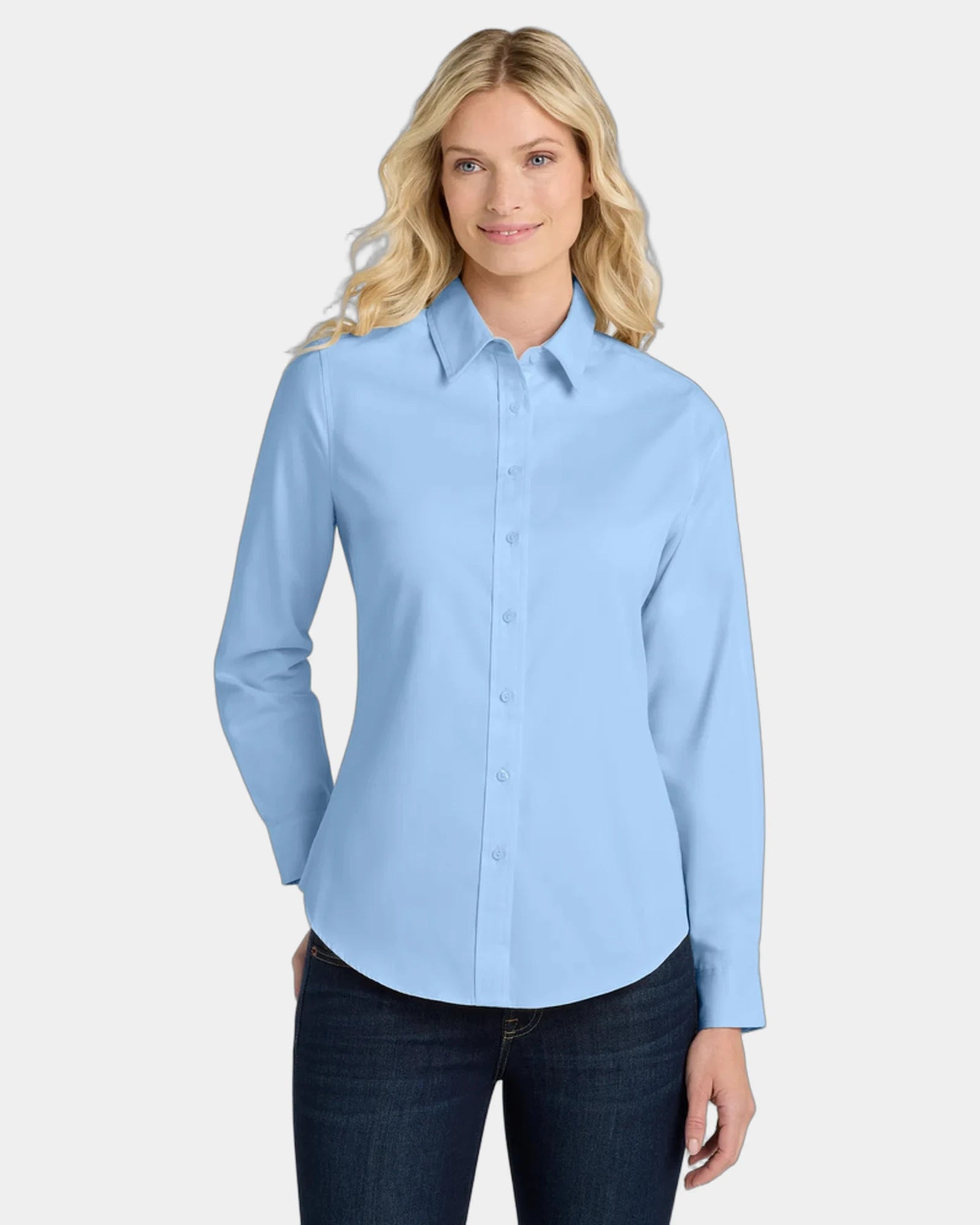 Custom Port Authority women's long sleeve Easy Care shirt - Light Blue/ Light Stone