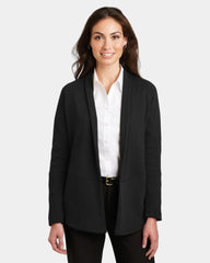 Custom cotton-blend cardigan Port Authority Interlock - Deep Black/ Charcoal Heather