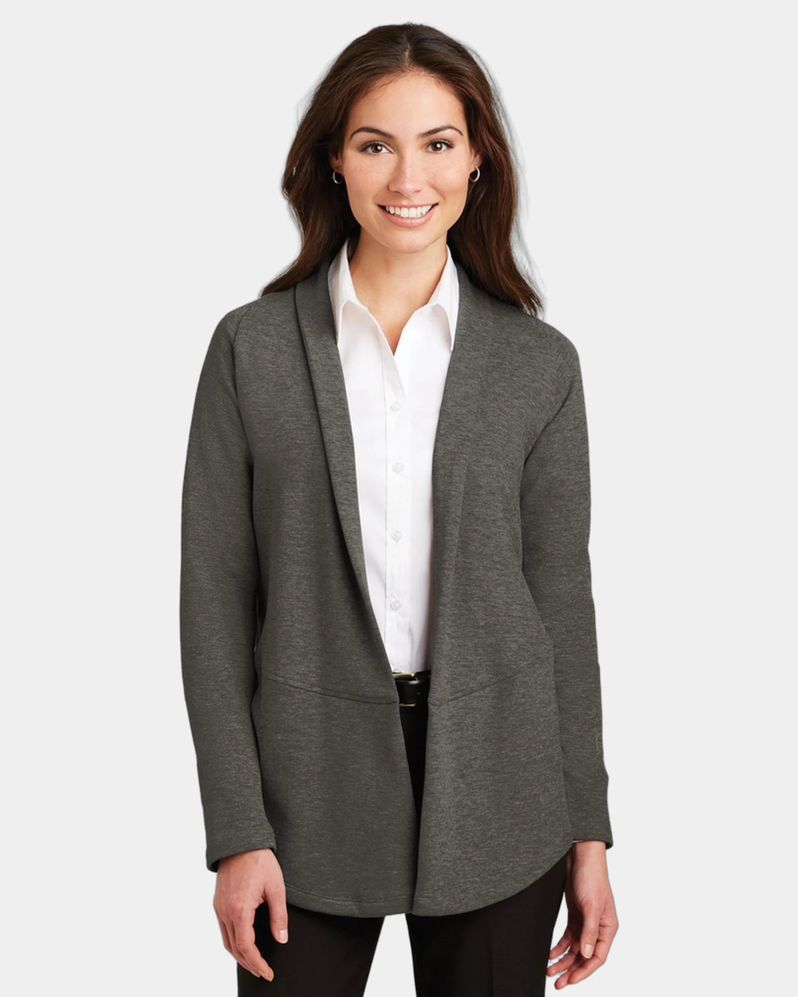 Custom cotton-blend cardigan Port Authority Interlock - Charcoal Heather/ Medium Heather Grey