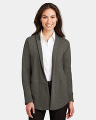 Custom cotton-blend cardigan Port Authority Interlock - Charcoal Heather/ Medium Heather Grey