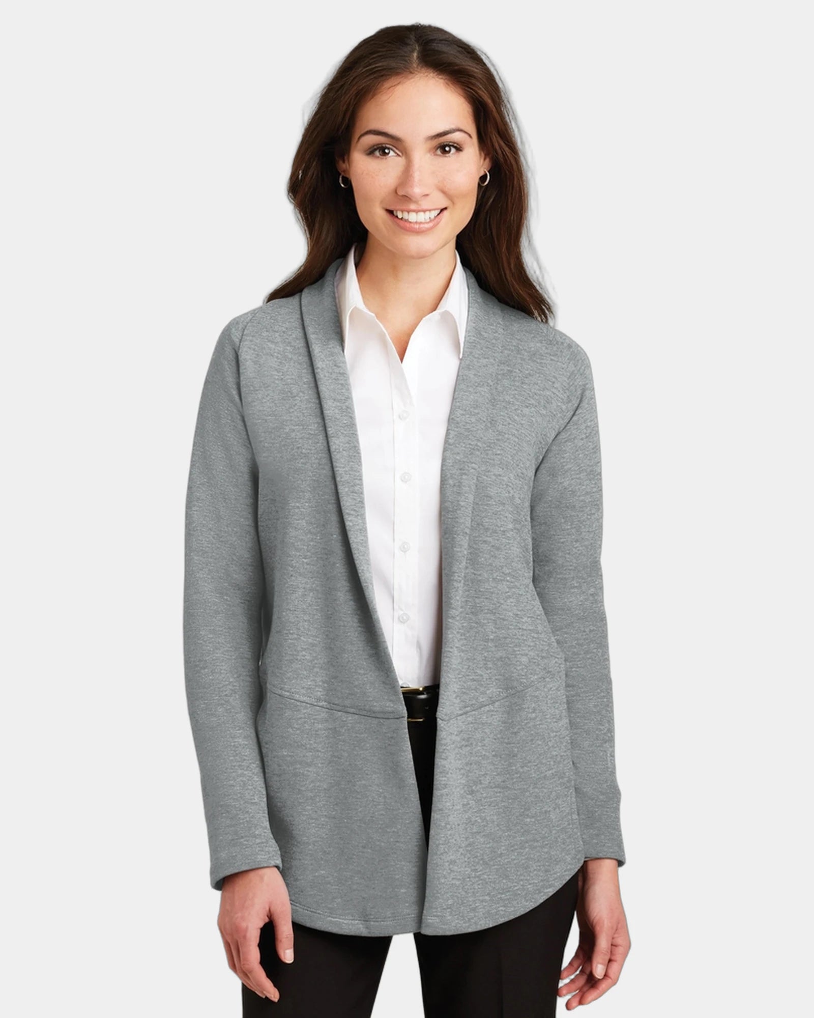 Custom cotton-blend cardigan Port Authority Interlock - Medium Heather Grey/ Charcoal Heather