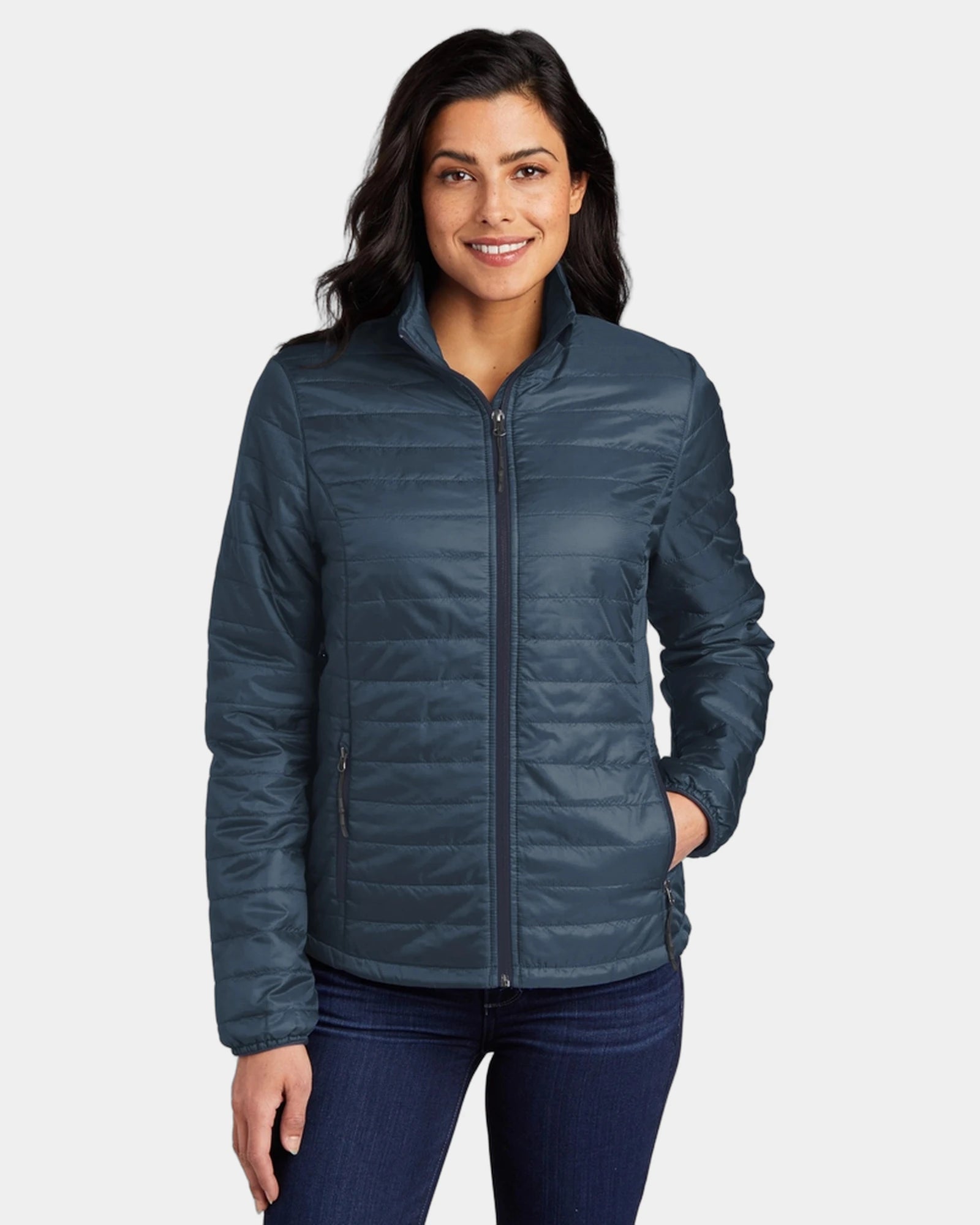 Custom Port Authority Packable Puffy Jacket for Women - Regatta Blue/ River Blue Navy