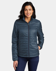 Custom Port Authority Packable Puffy Jacket for Women - Regatta Blue/ River Blue Navy