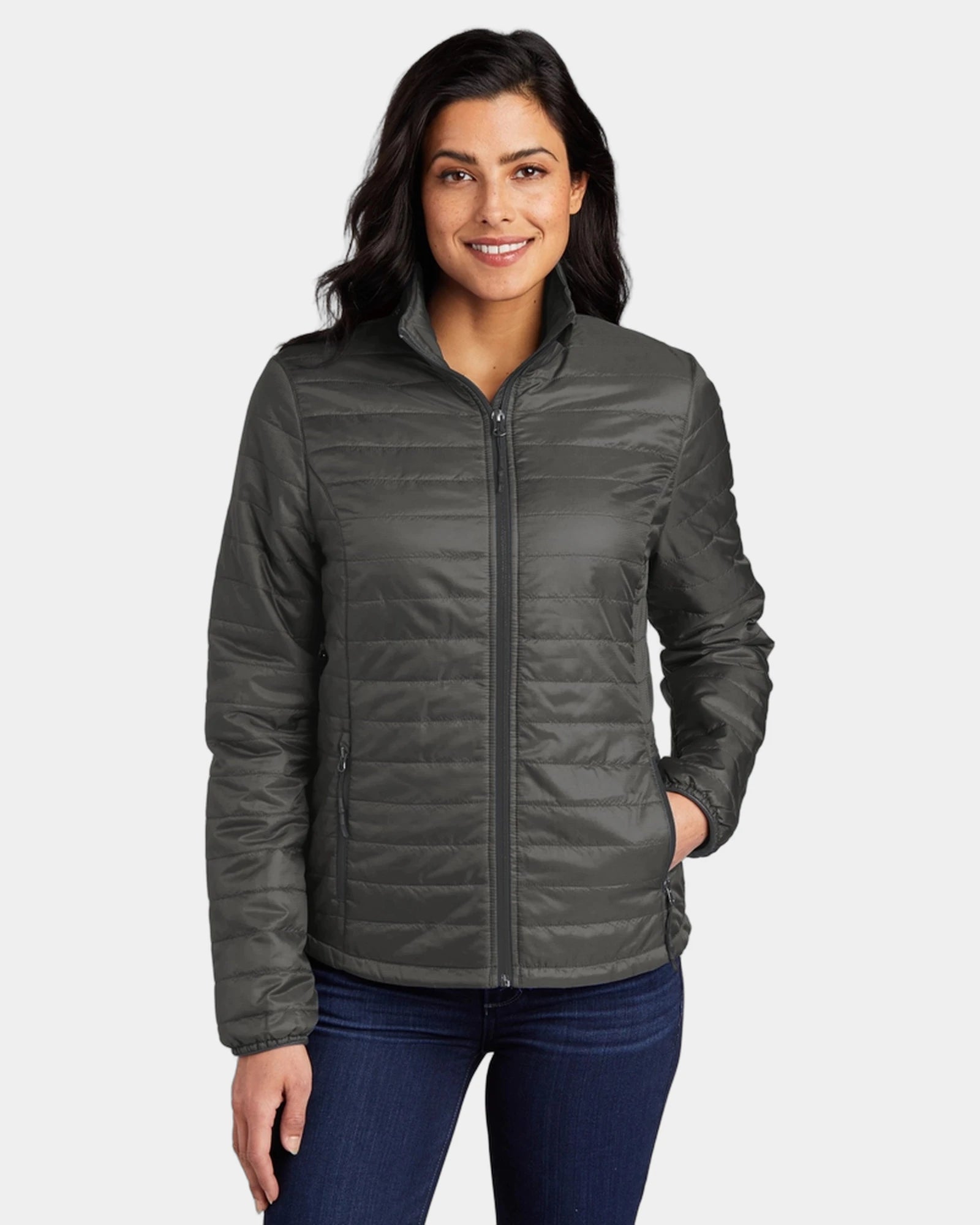 Custom Port Authority Packable Puffy Jacket for Women - Sterling Grey/ Graphite