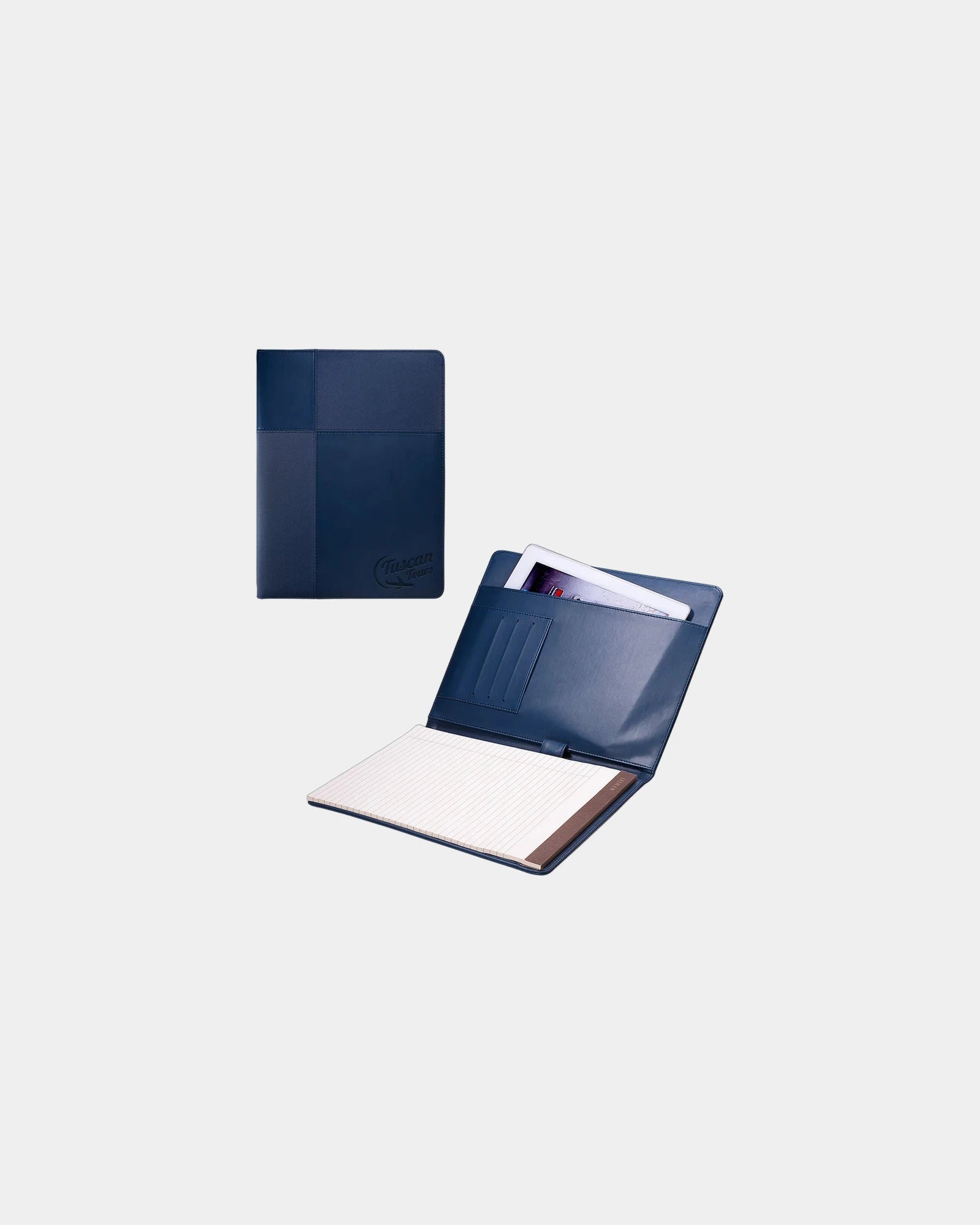 Custom faux leather padfolio with notepad and pockets - Blue-Navy