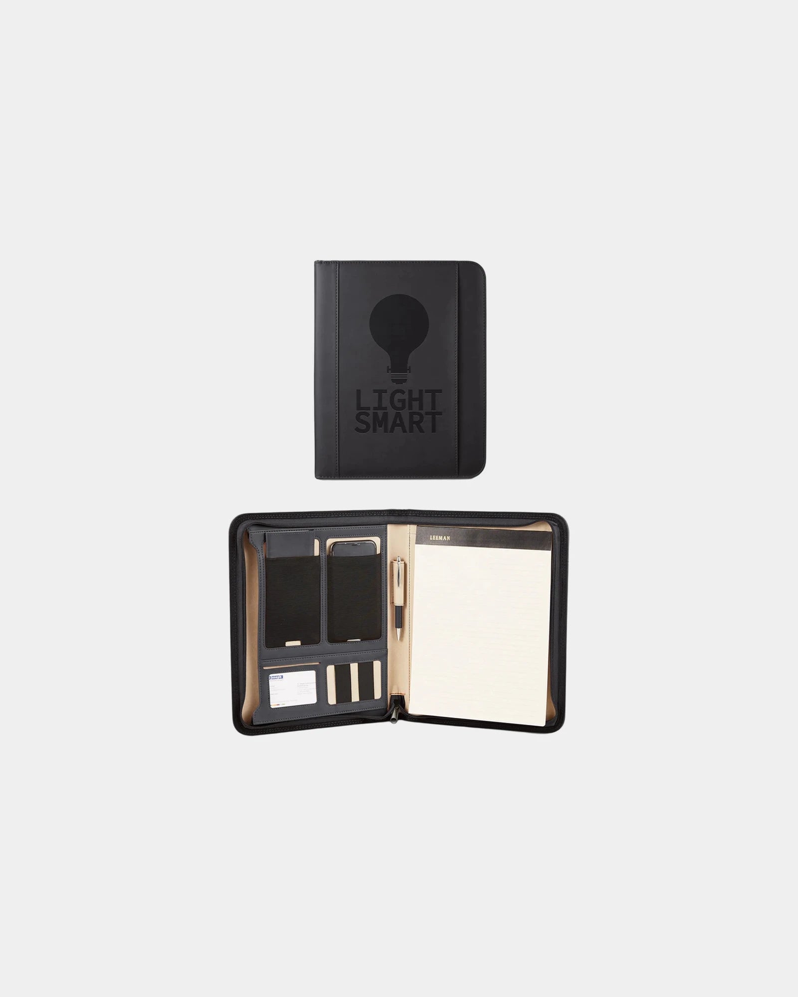 Custom faux leather padfolio with zip closure design - Black