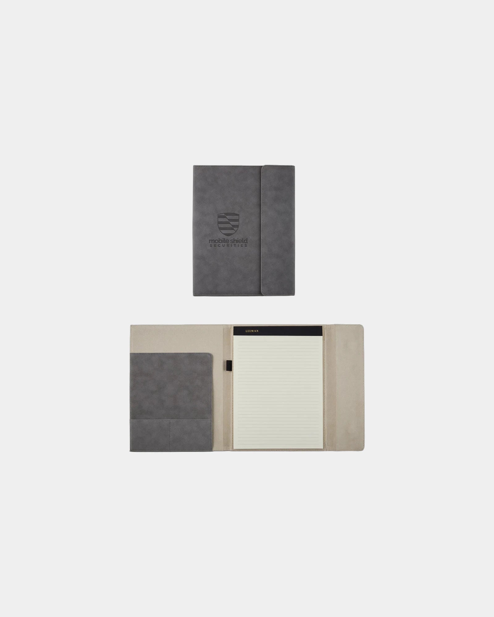 Custom faux suede portfolio with writing pad set - Gray
